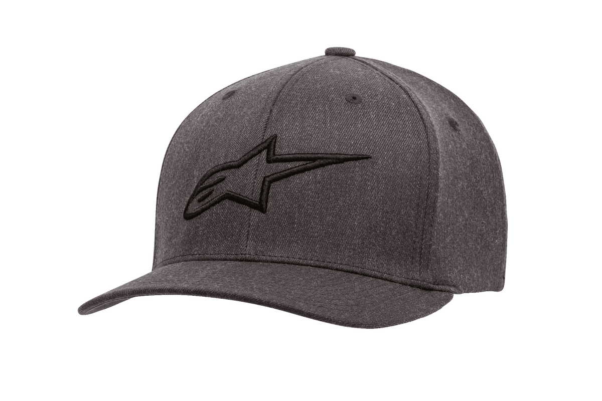 Alpinestars Ageless Curve Hat, cappello da baseball grigio antracite melange con logo nero ricamato in 3D, visiera curva, tessuto twill strutturato con occhielli di ventilazione, copricapo casual motorsport