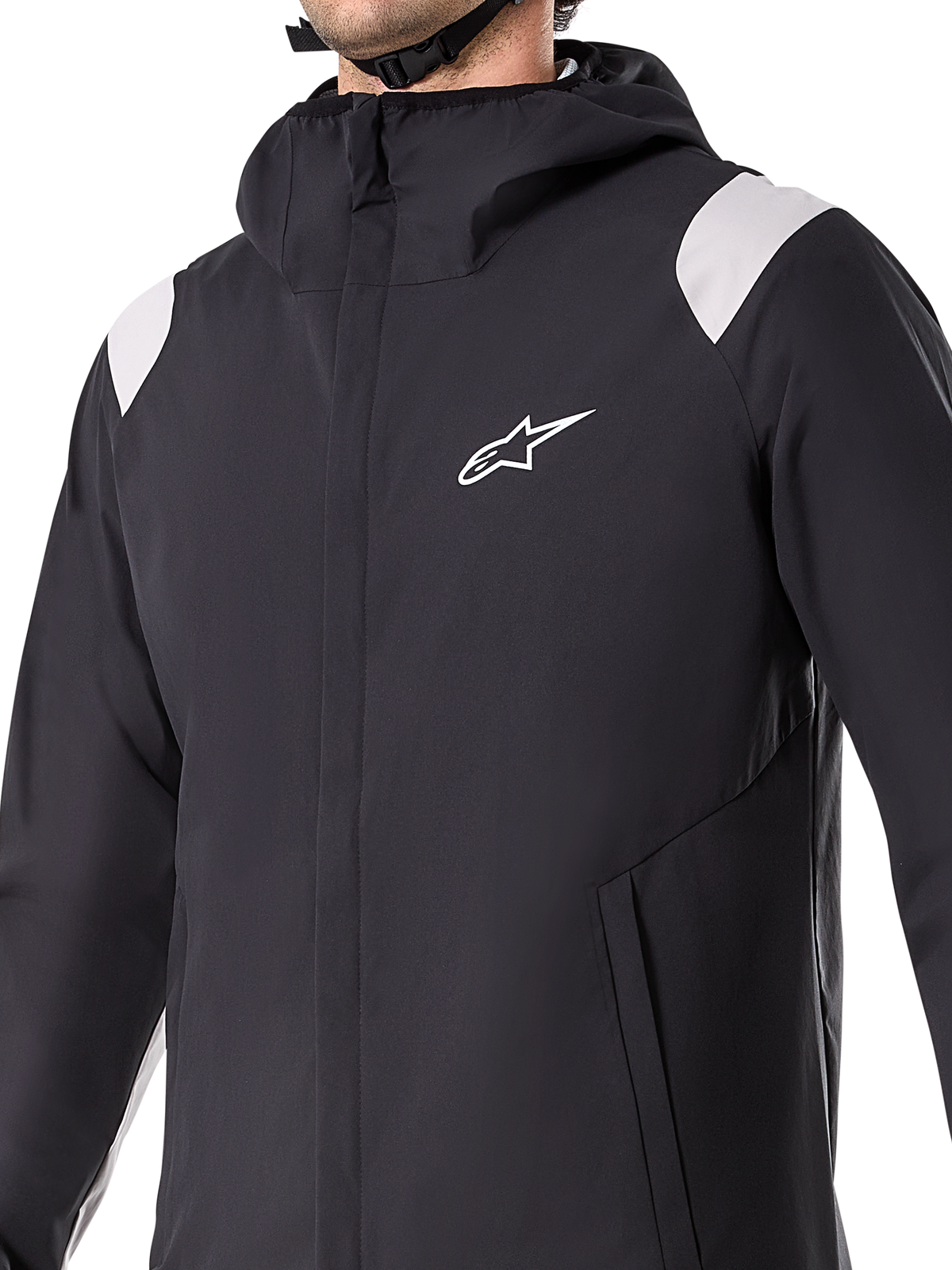Alpinestars A-Dura Rain Jacket, giacca da ciclismo impermeabile a 2,5 strati, nero, con cappuccio, cerniera frontale YKK e tasche foderate in rete, logo bianco, per mountain bike e protezione dalle intemperie