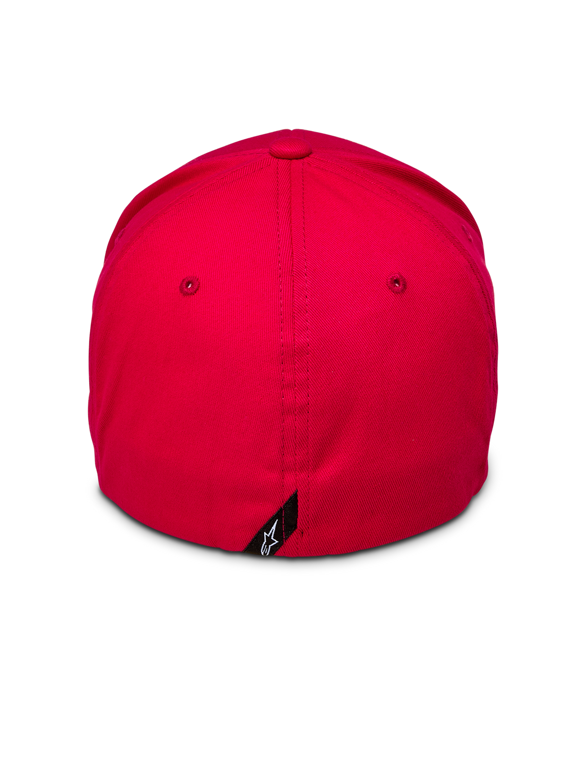 Alpinestars Corp Shift 2 Curved Brim, rosso, vista posteriore che mostra il design retro flessibile e la piccola etichetta nera con logo Alpinestars, corona strutturata in twill elasticizzato rosso, copricapo casual motorsport