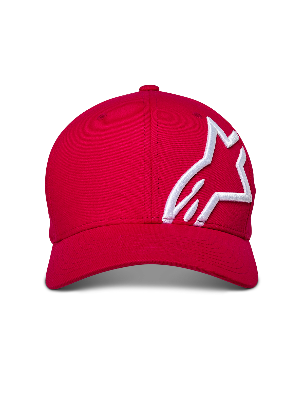 Alpinestars Corp Shift 2 Curved Brim Cap, rosso, logo bianco ricamato in 3D sul pannello laterale, corona strutturata, visiera curva, streetwear casual motorsport