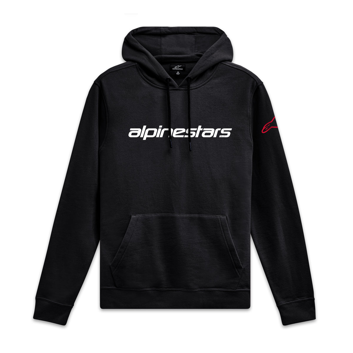 Alpinestars Felpa Con Cappuccio Linear Wordmark V3, felpa sportiva nera con logo bianco sul petto e marchio rosso sulla manica