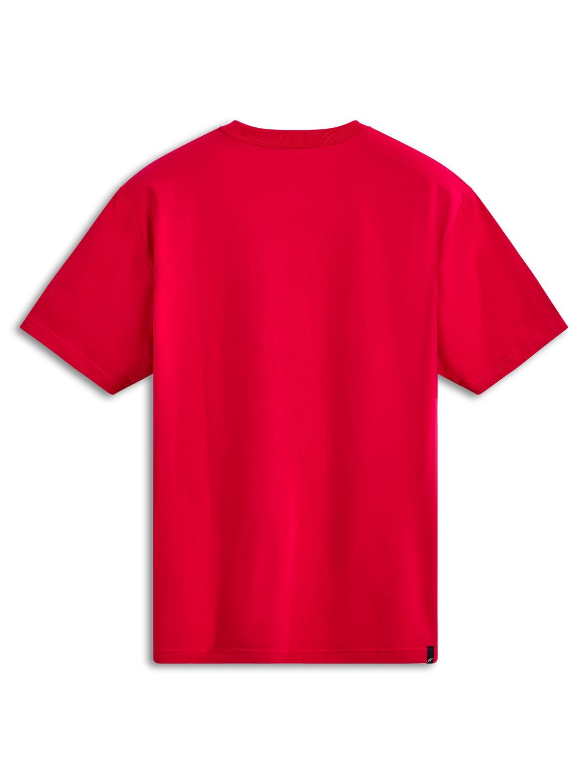 Alpinestars Ageless Shadow CSF Tee, maglietta a maniche corte, rosso, vista posteriore, presenta un design rosso semplice con una piccola etichetta nera del marchio sull'orlo inferiore, abbigliamento sportivo casual