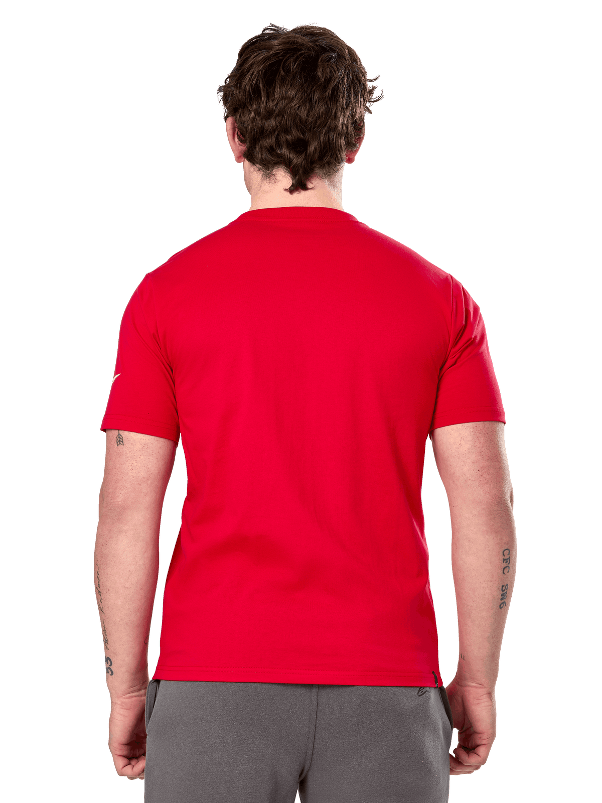 Alpinestars Linear Wordmark 2.0 CSF Tee, t-shirt a maniche corte, rosso, vista posteriore, rosso tinta unita con piccolo logo bianco sulla manica, design casual ispirato al motorsport