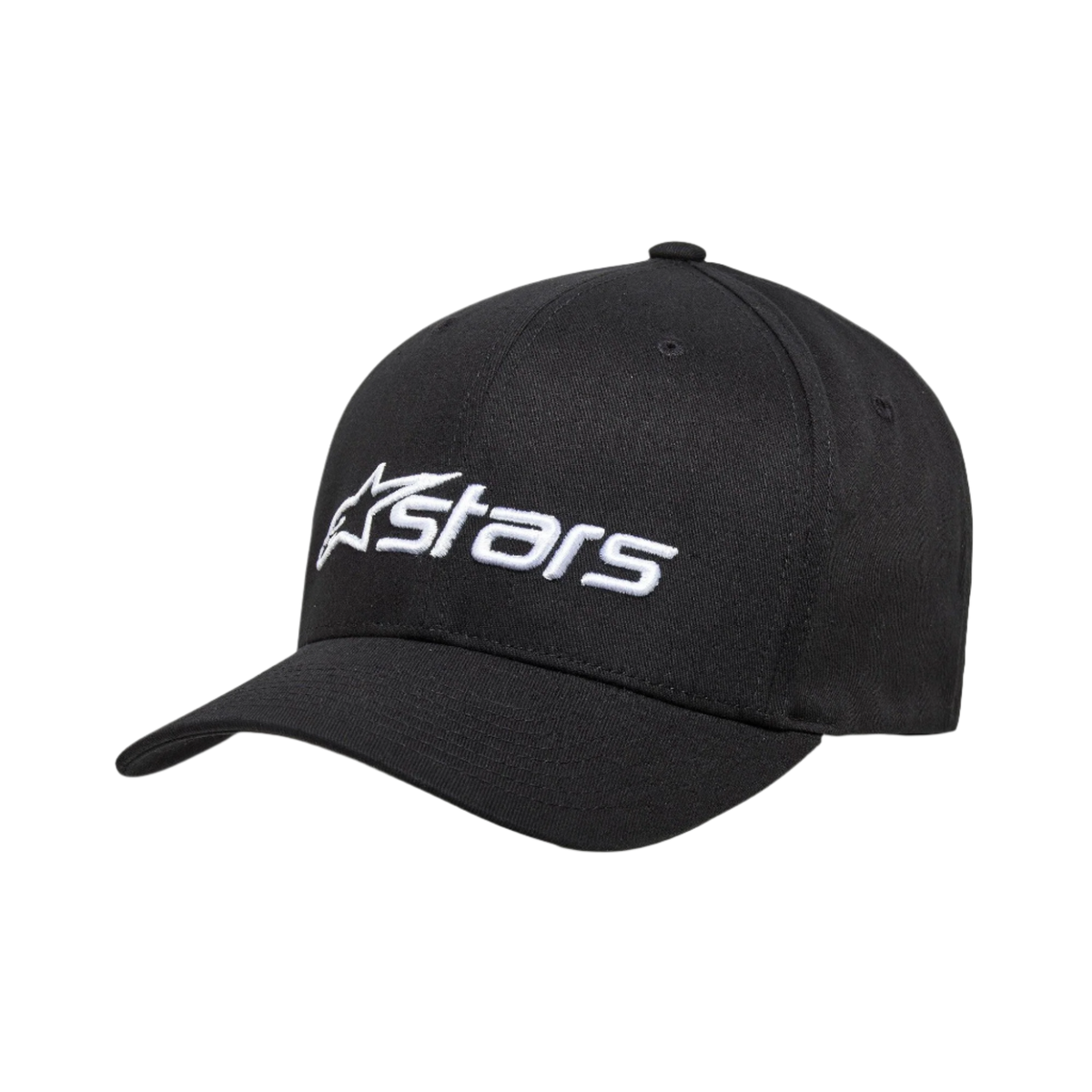 Cappello Alpinestars Blaze 2.0, cappellino da baseball strutturato, nero, logo ricamato bianco sul davanti, visiera curva, tessuto twill elasticizzato, accessorio casual motorsport
