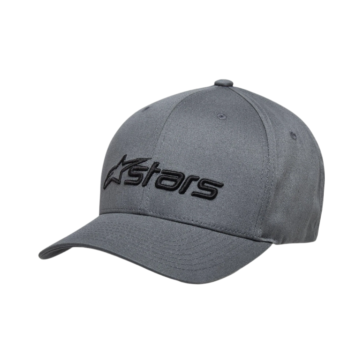 Cappello Alpinestars Blaze 2.0, nero antracite, cappellino da baseball strutturato con visiera curva, logo Alpinestars nero testurizzato sul davanti, design casual ispirato al motorsport
