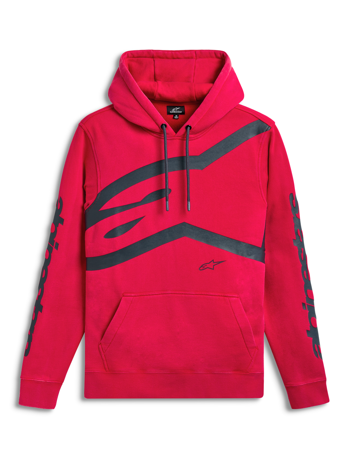Felpa con cappuccio Alpinestars Unbound, felpa sportiva in pile rossa con tasca a marsupio, logo grafico extra large sul davanti e scritte sulle maniche