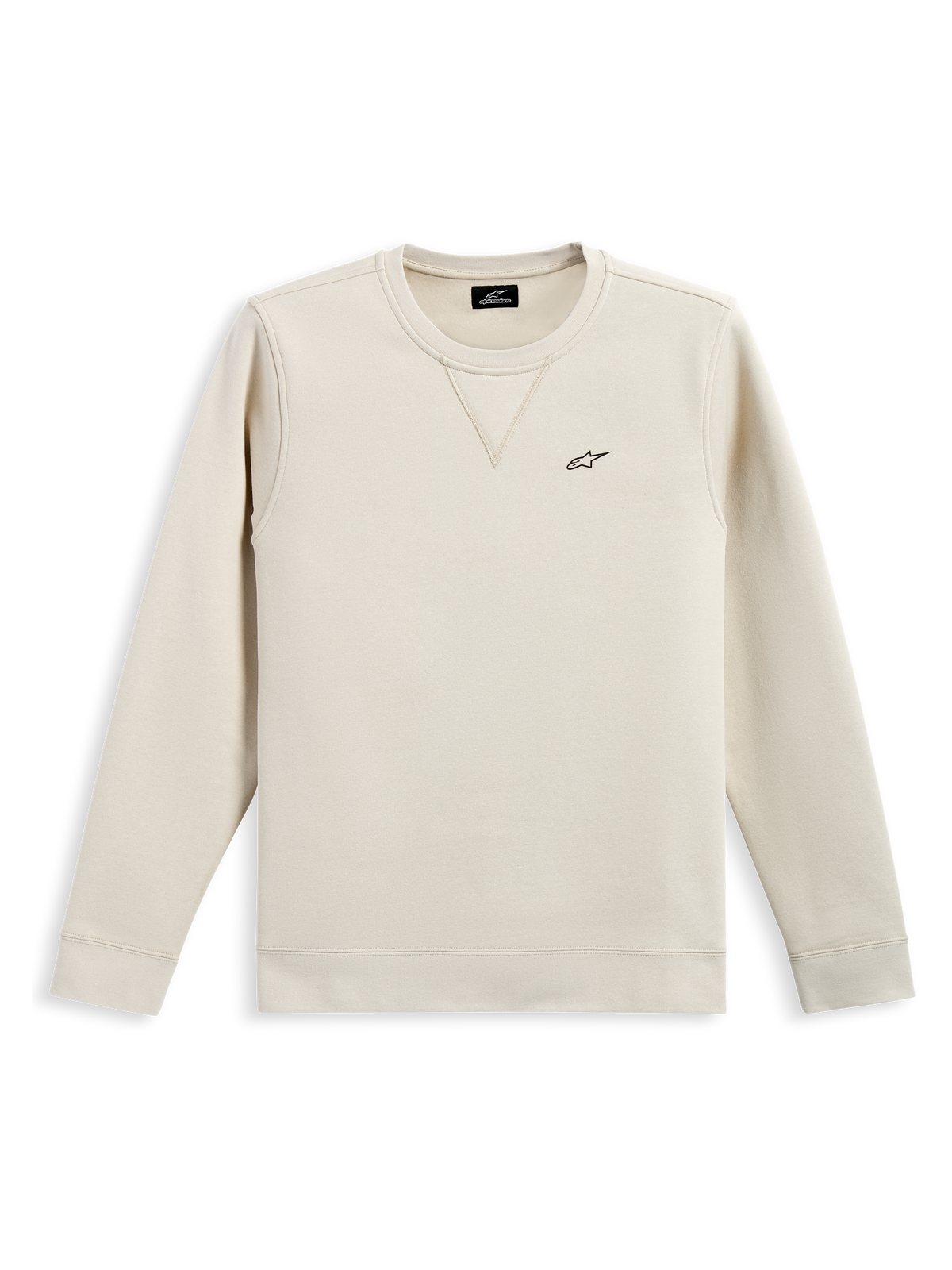 Alpinestars Positive Crew, felpa a girocollo, Off White, piccolo logo Alpinestars nero sul petto, colletto a coste con dettaglio a punto V, polsini e orlo a coste, streetwear casual ispirato al motorsport