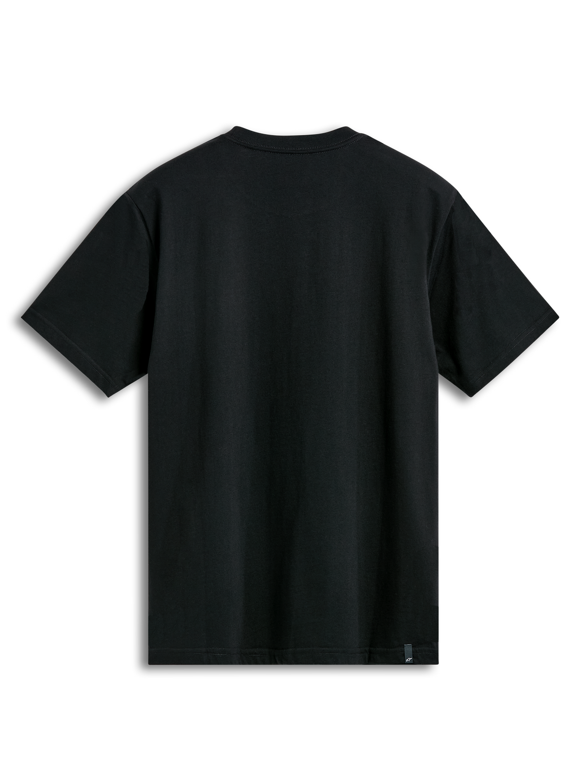 Alpinestars Semicircle CSF Tee, t-shirt a maniche corte, nero, vista posteriore con tessuto a tinta unita e piccola etichetta del marchio sull'orlo inferiore, streetwear casual da motorsport