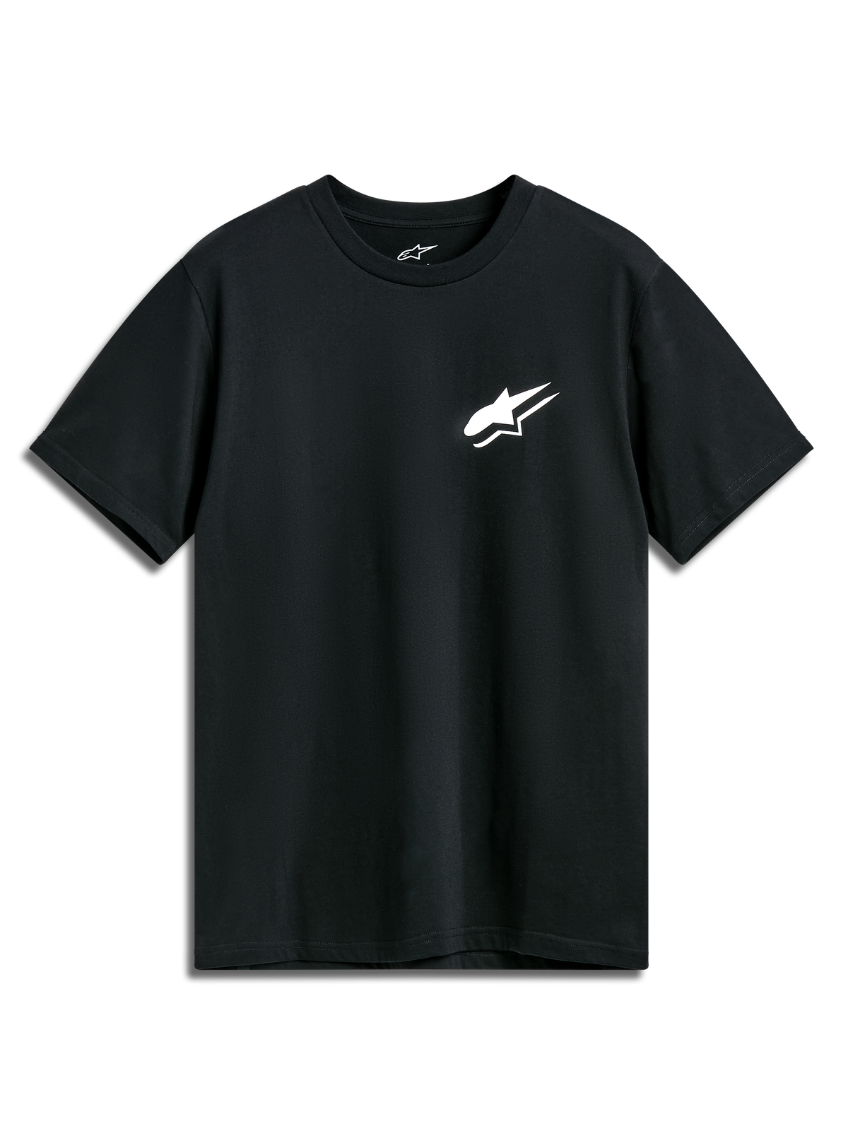 Alpinestars Formulate CSF Tee, t-shirt a maniche corte, nero, logo Astars bianco sul petto, abbigliamento sportivo casual motorsport