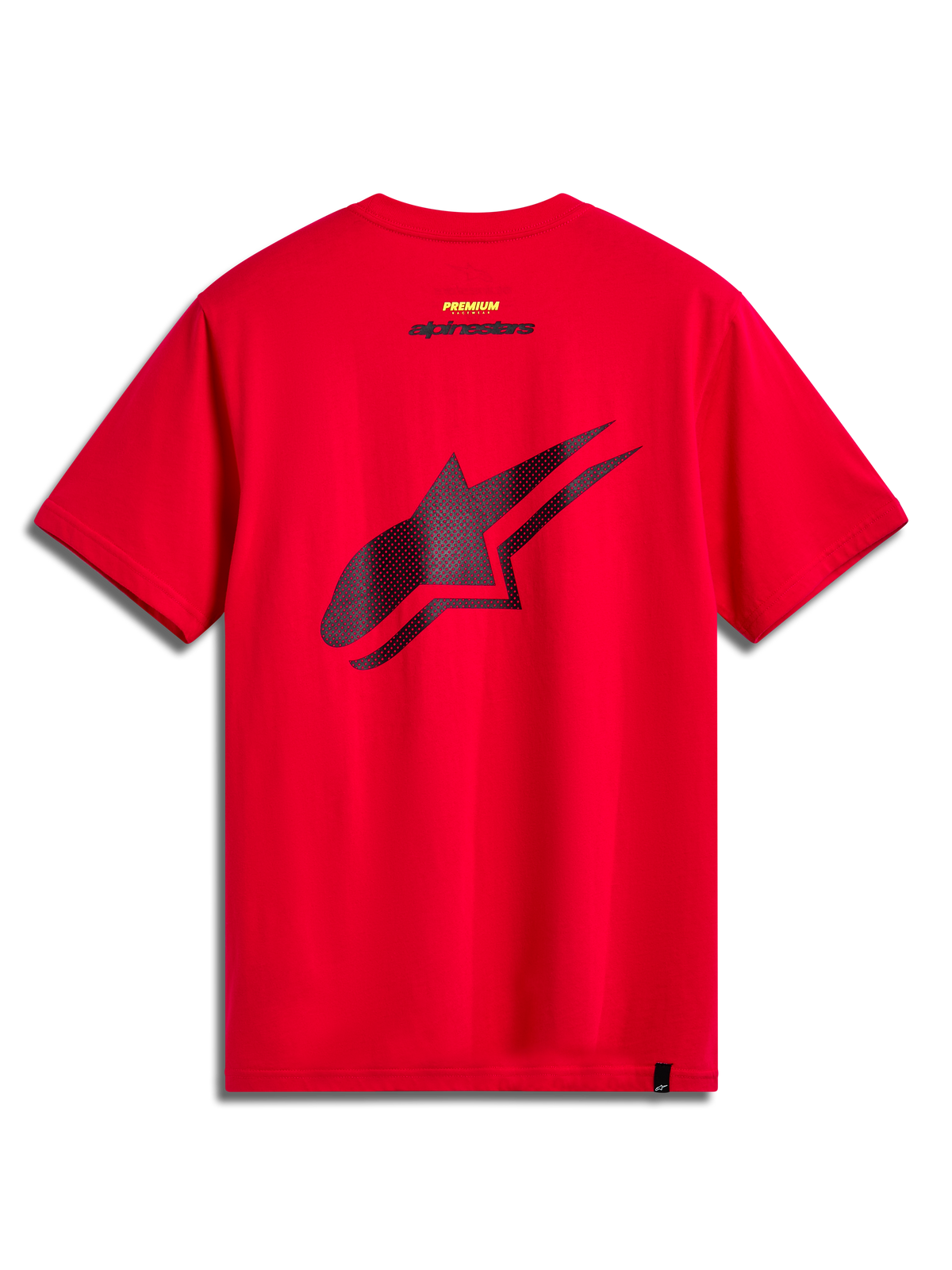 Alpinestars Formulate CSF Tee, t-shirt a maniche corte, rosso, vista posteriore con grande logo Astars nero traforato, stile casual sportivo motorsport