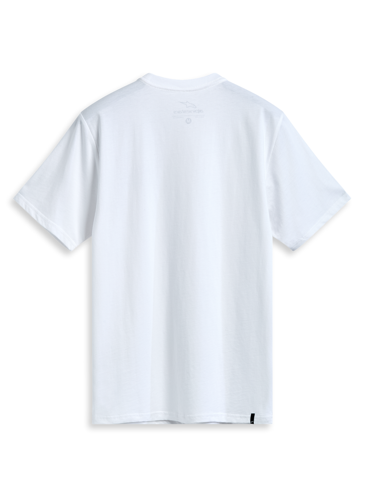 Alpinestars T-Shirt Dot Carbon CSF, maglietta a maniche corte bianca, vista posteriore con stampa interna sul collo ed etichetta esterna, sportswear casual