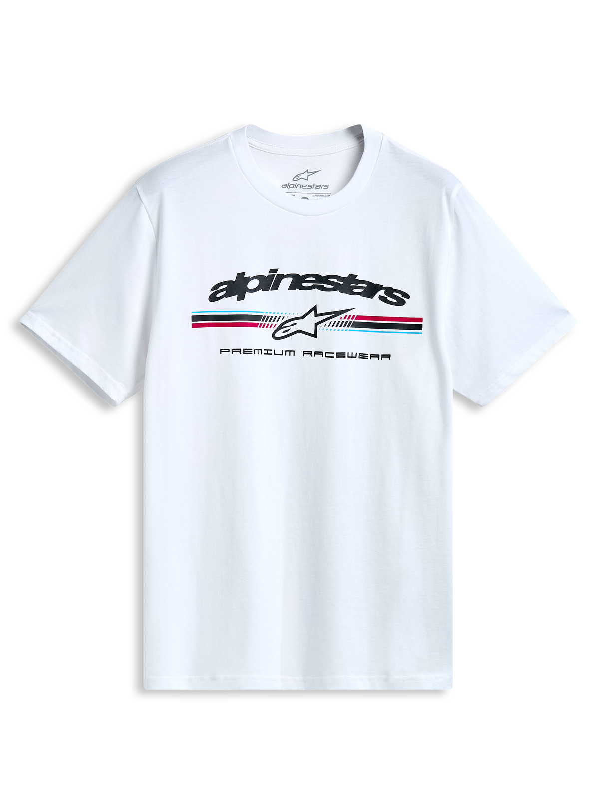 Alpinestars T-Shirt Prevail CSF, maglietta a maniche corte bianca con logo paddock tricolore sul petto, sportswear casual