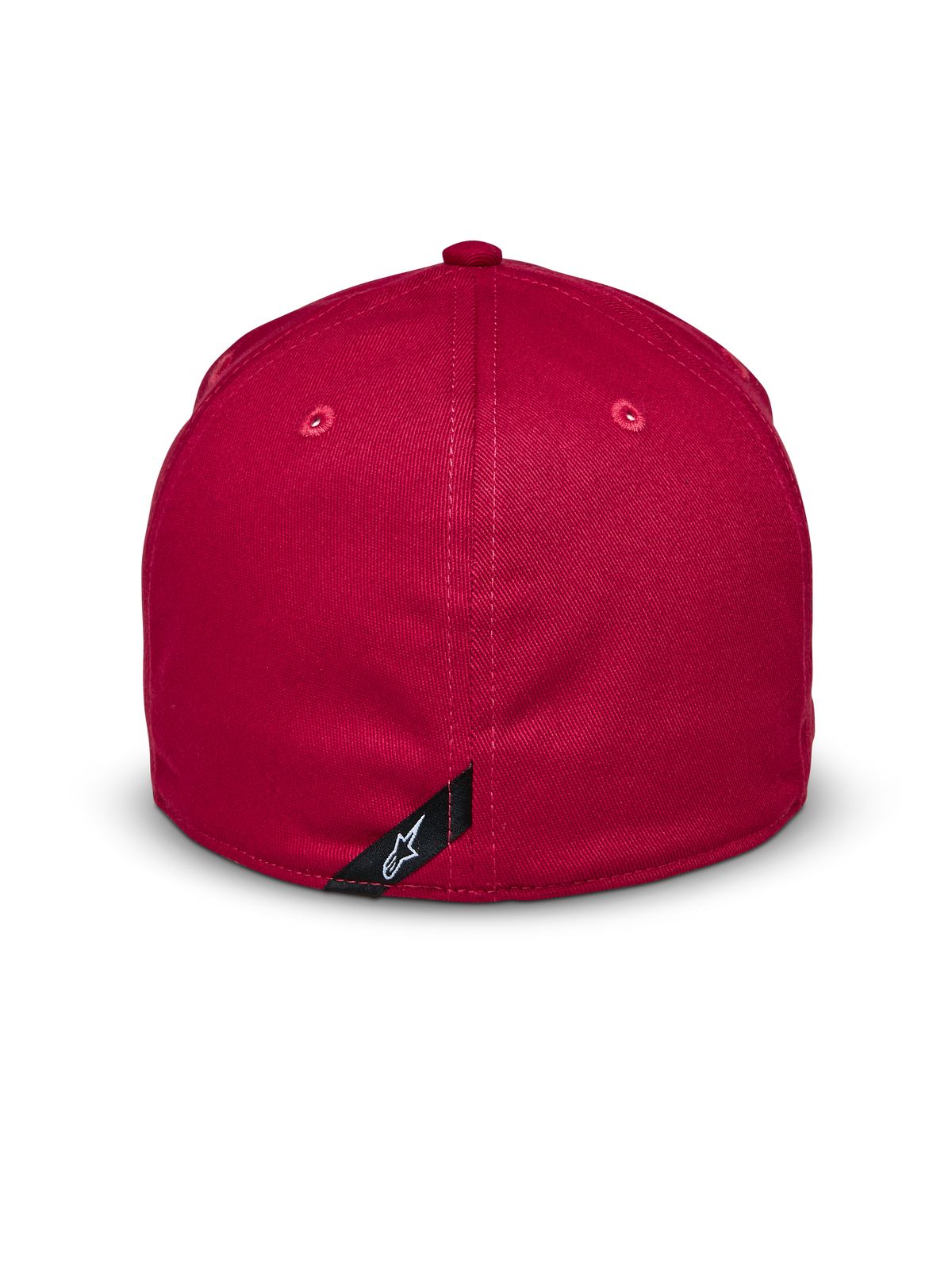 Cappello Alpinestars Elemental, rosso, vista posteriore, design retro flessibile con corona strutturata, tessuto twill elasticizzato, con piccola etichetta nera e logo Alpinestars bianco, copricapo casual ispirato al motorsport