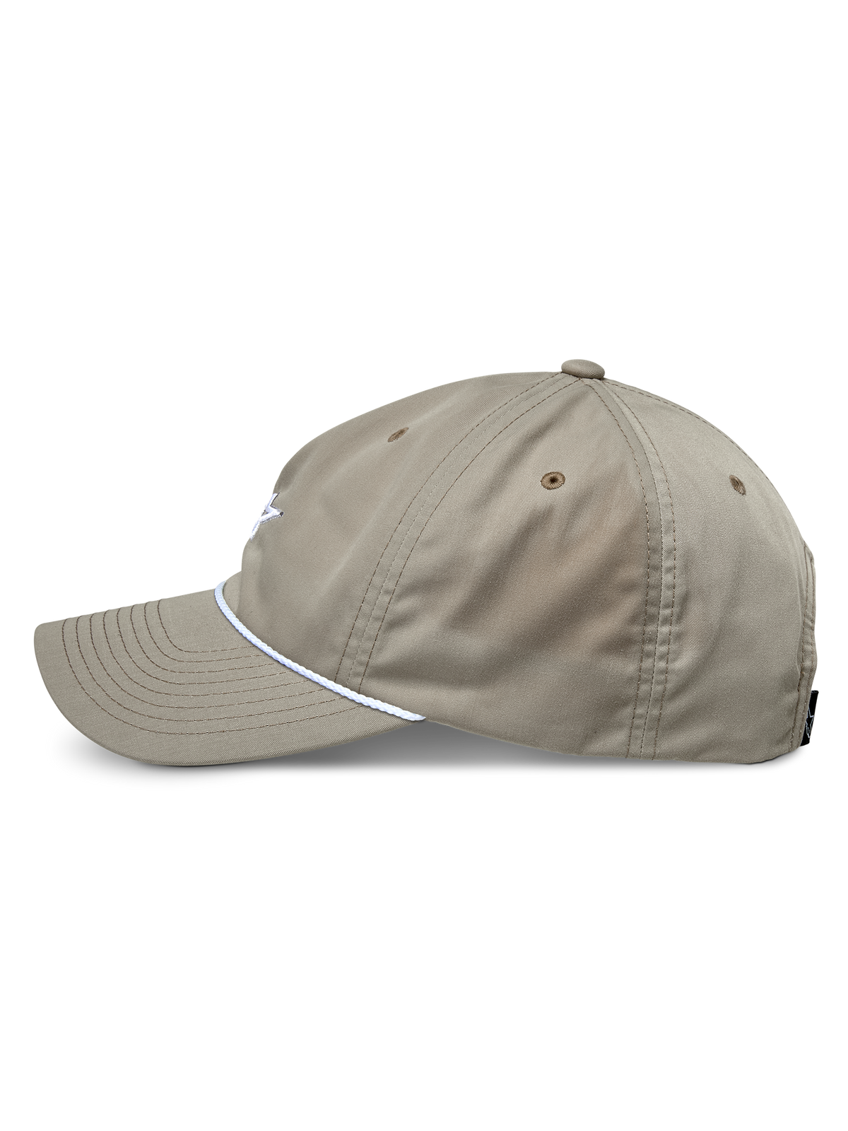 Cappello Alpinestars Tyler, Khaki, profilo laterale con visiera curva e finitura in corda intrecciata bianca, cappello a corona bassa non strutturata, sportswear casual