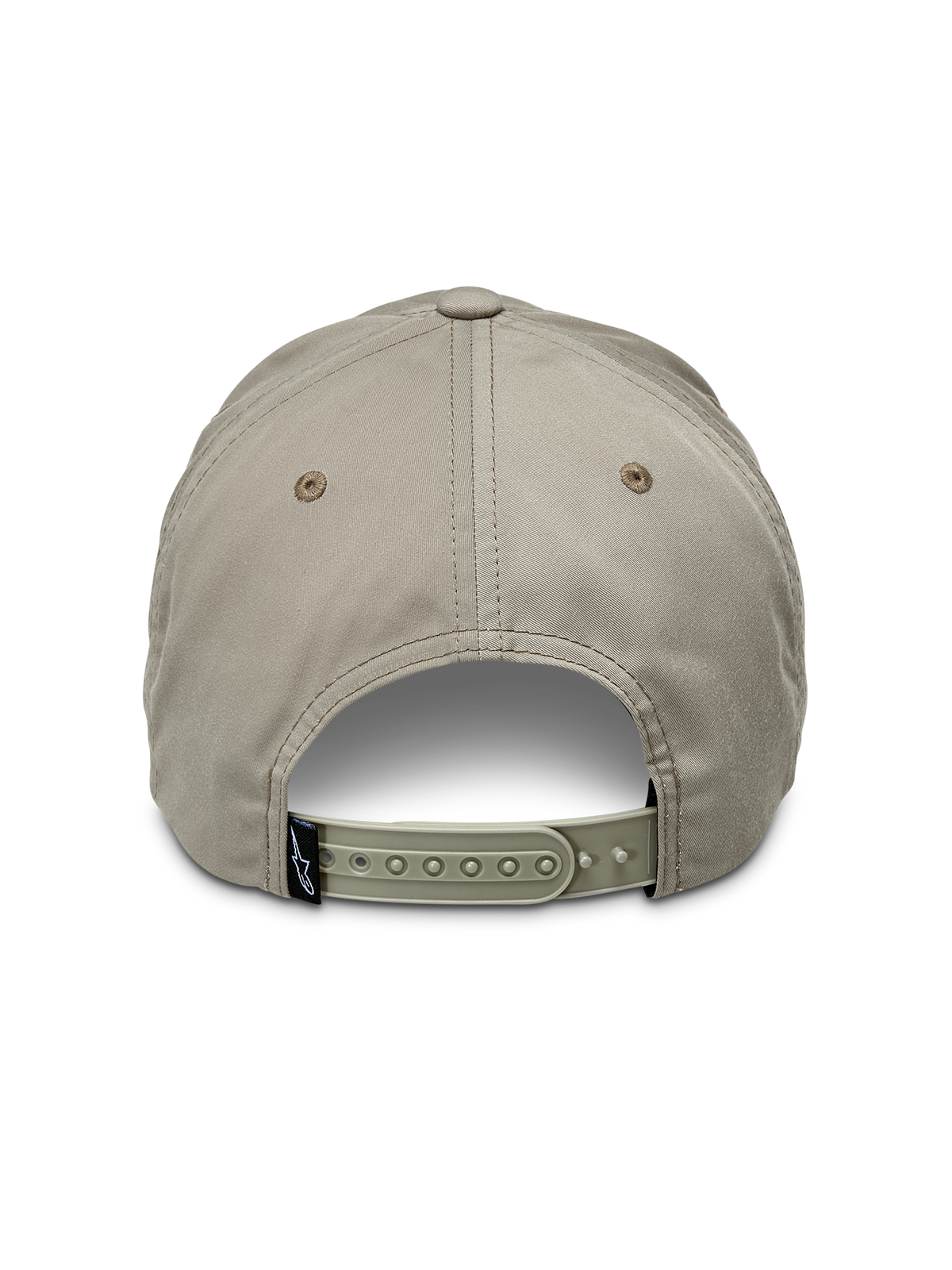 Cappello Alpinestars Tyler, Khaki, vista posteriore con chiusura snapback regolabile e piccola etichetta nera del marchio, design a corona bassa non strutturata in tessuto twill riciclato, cappello casual sportswear
