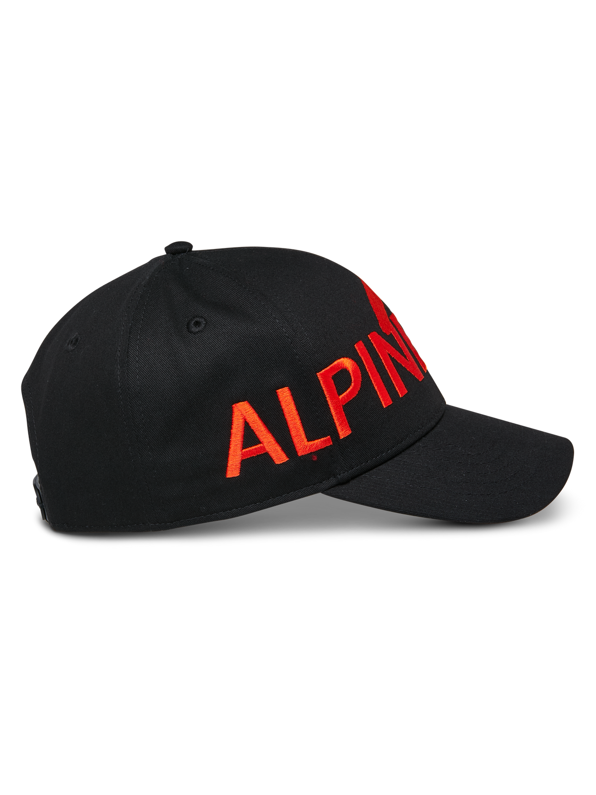 Cappello Alpinestars Committed, cappellino da baseball snapback nero, grande logo ricamato piatto rosso, visiera curva e corona strutturata, accessorio sportswear casual