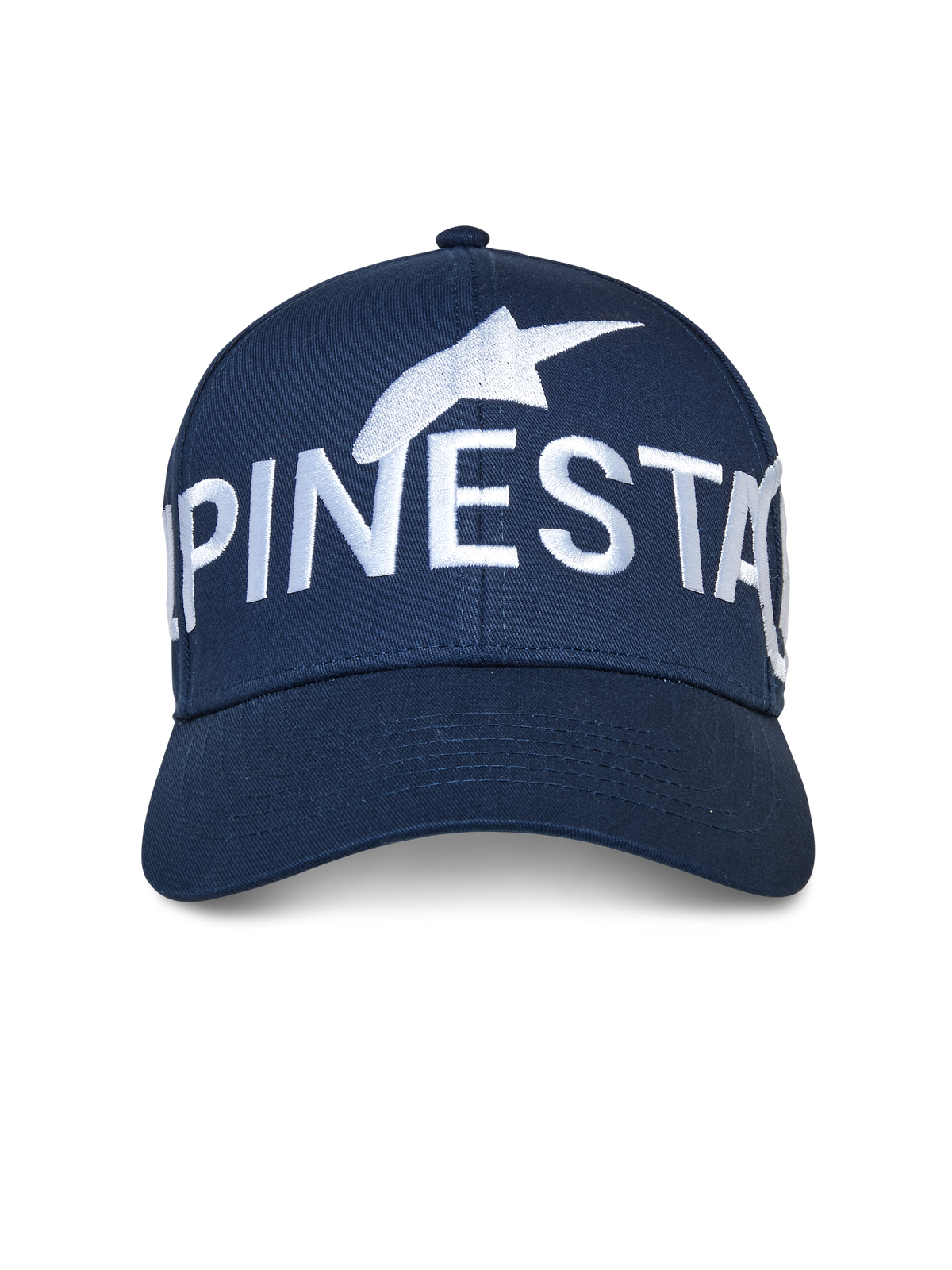 Cappello Alpinestars Committed, blu navy, berretto da baseball snapback, con un grande logo Alpinestars ricamato in bianco sul davanti, corona strutturata con visiera curva, streetwear casual motorsport