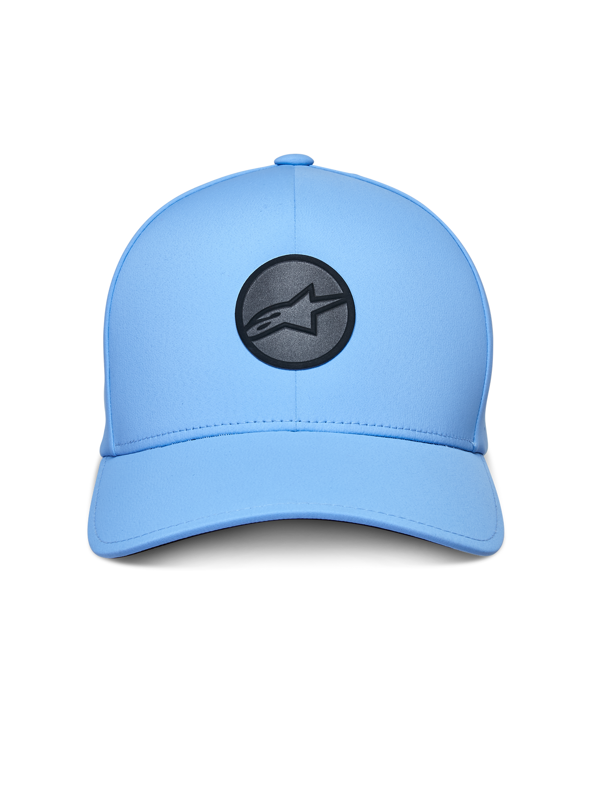 Alpinestars Apex Hat, cappello sportswear, azzurro, con logo circolare nero riflettente sul davanti, visiera curva, corona strutturata e costruzione tecnica termosaldata senza cuciture