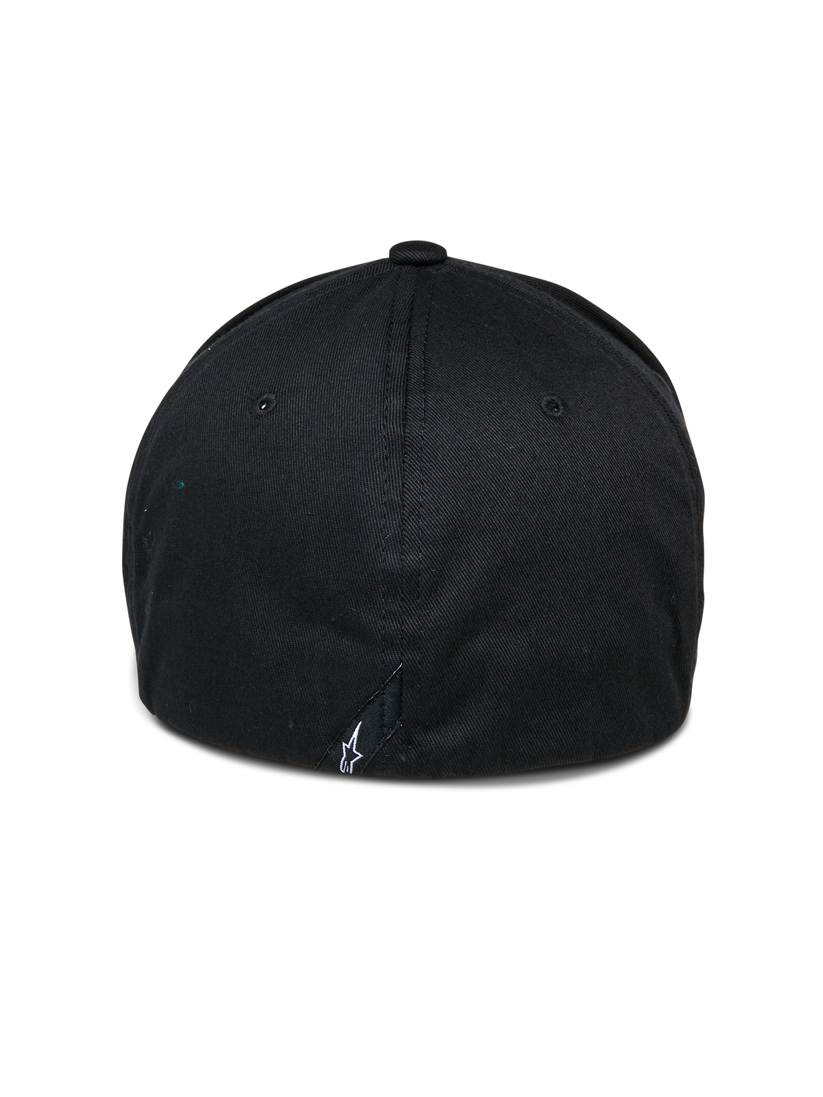Cappello Alpinestars Cereal, berretto da baseball nero, vista posteriore con costruzione retro flessibile e un piccolo logo bianco ricamato alla base, copricapo sportswear casual