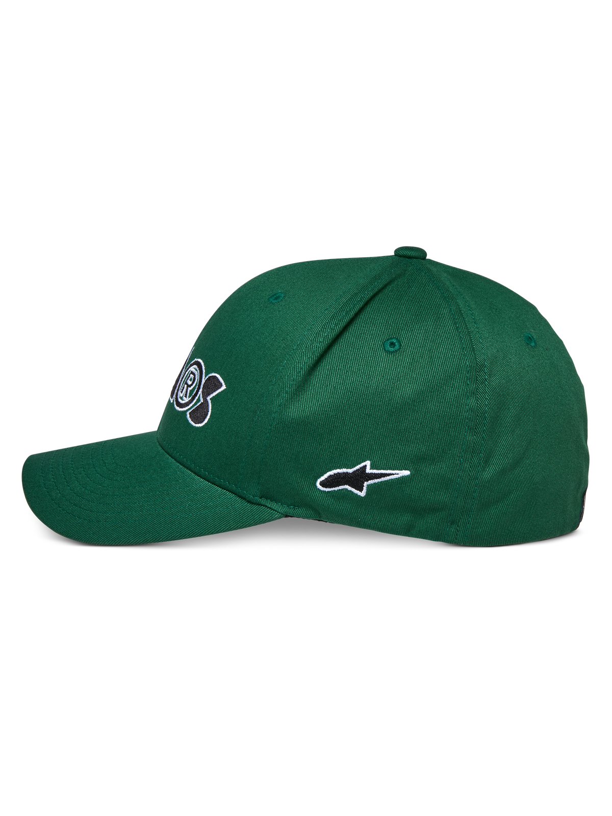 Cappello Alpinestars Cereal, verde, vista di profilo, con visiera curva e logo a stella ricamato in bianco e nero, copricapo sportivo casual