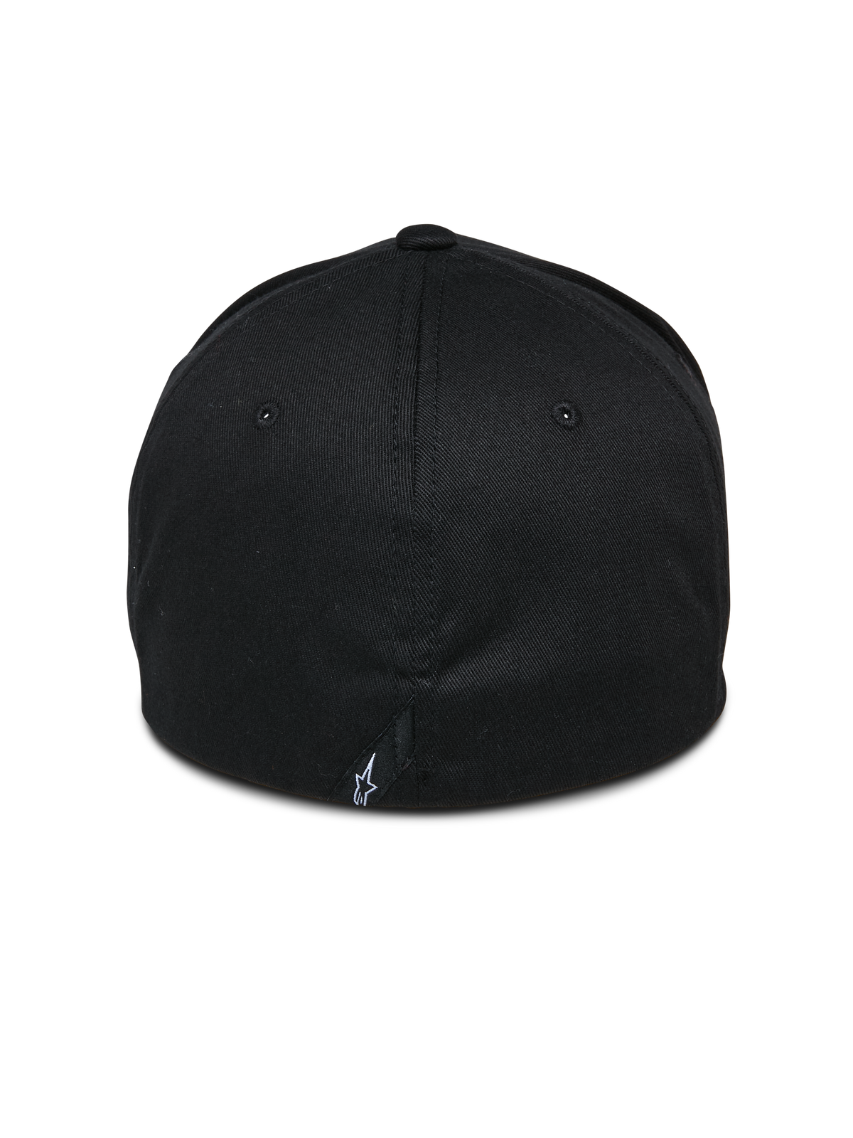 Cappello Alpinestars Share, nero, vista posteriore con costruzione chiusa flex-back, piccolo logo Astars bianco sulla cucitura posteriore, streetwear casual ispirato al motorsport
