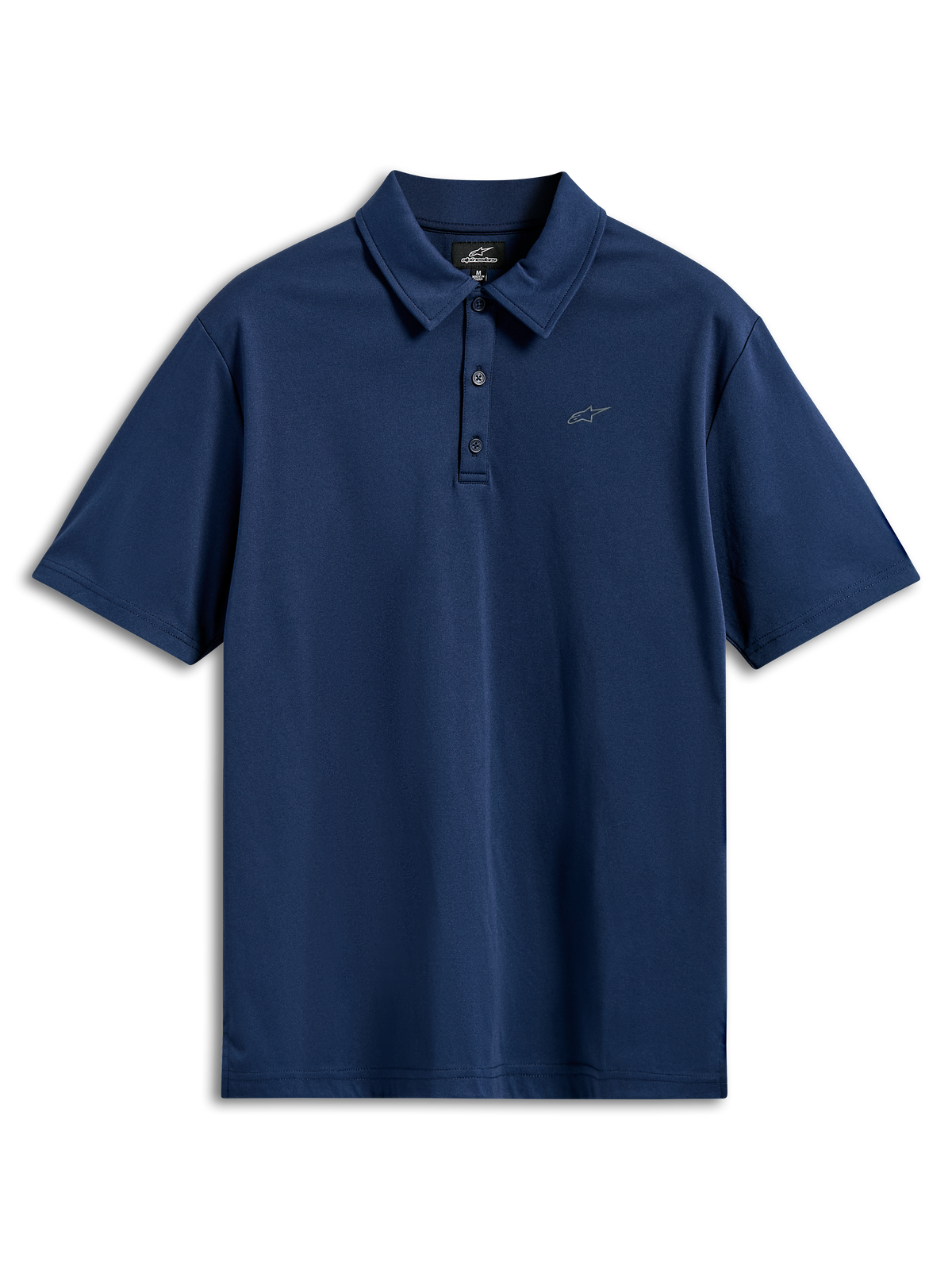 Alpinestars Polo Sport Impetus, polo a maniche corte, blu navy, tessuto in rete finta con chiusura a tre bottoni e piccolo logo Astars grigio sul petto, abbigliamento sportivo casual da motorsport