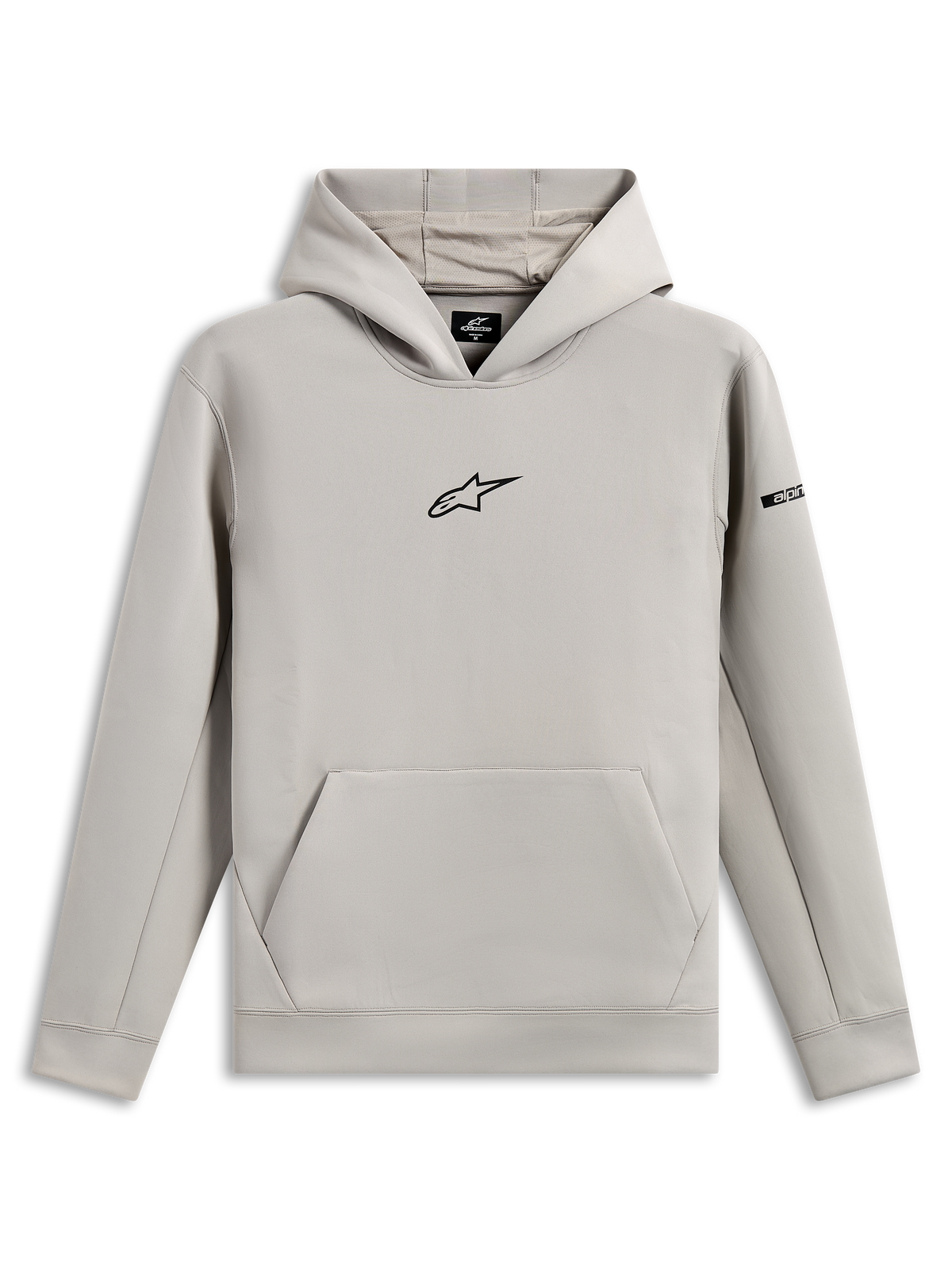 Alpinestars Insight Hoodie, felpa con cappuccio casual, grigio cemento con logo Astars nero sul petto, tasca a marsupio, cappuccio foderato in rete, maniche lunghe, design moderno ispirato al motorsport