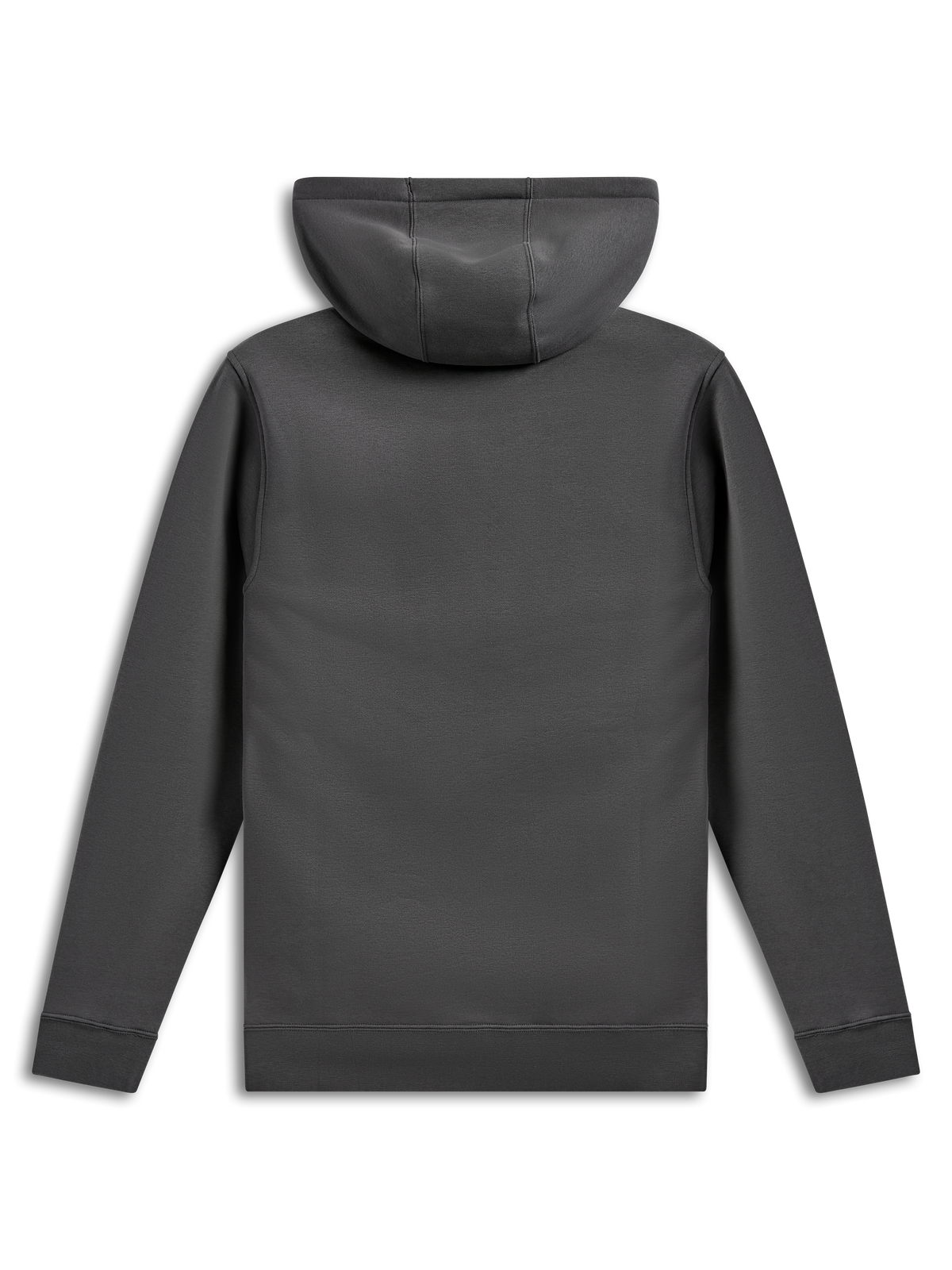 Alpinestars Ellipsoid Hoodie, felpa pullover, grigio Gunmetal, vista posteriore che mostra busto e maniche in tinta unita, polsini e orlo a coste, abbigliamento streetwear casual ispirato al motorsport