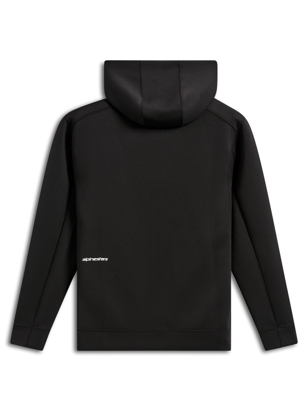 Alpinestars Felpa con cappuccio Cypher, vista posteriore, nero, felpa casual in pile double face con zip frontale, piccolo logo Alpinestars bianco sulla parte inferiore della schiena, cappuccio foderato in rete, design moderno ispirato al motorsport