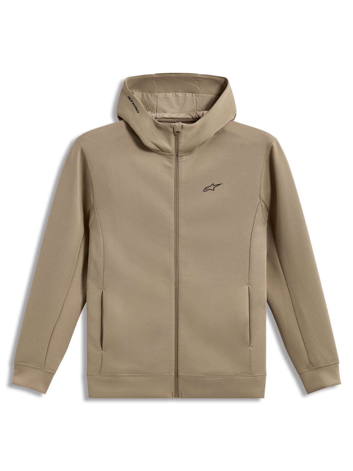 Alpinestars Cypher Hoodie, felpa in pile beige con zip, cappuccio a collo alto foderato in rete e logo Astars.