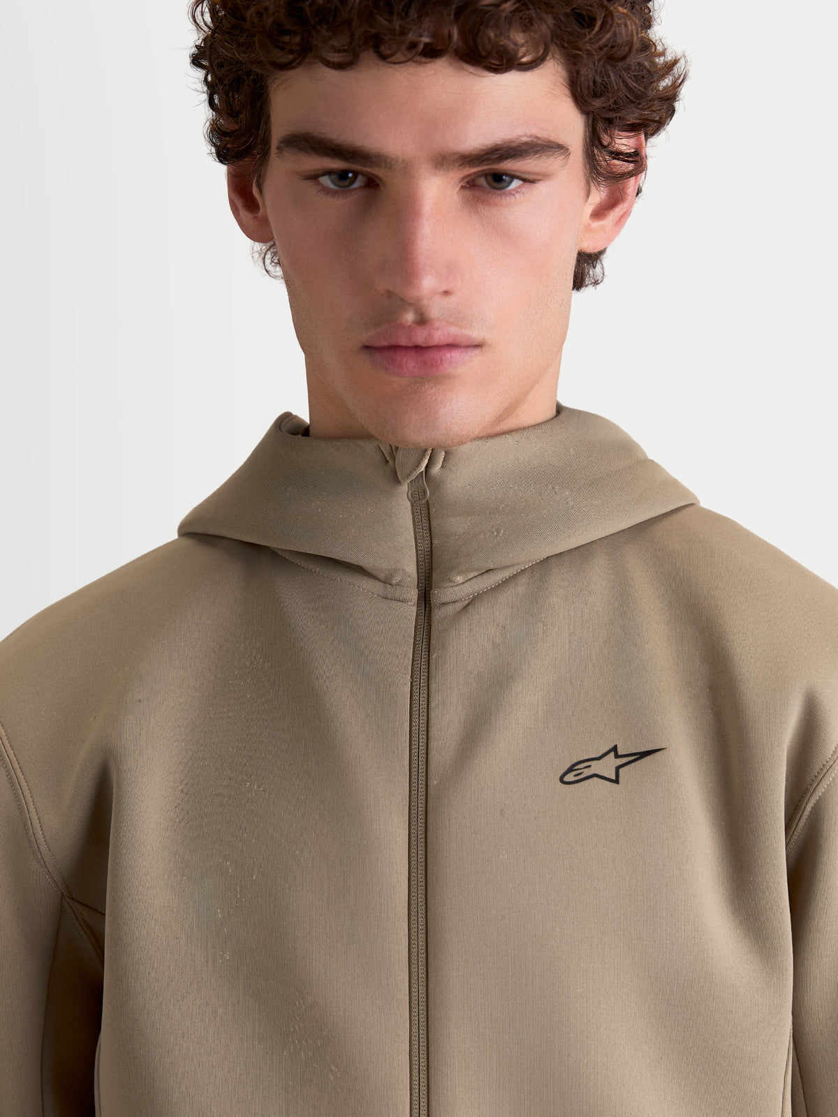 Alpinestars Felpa con cappuccio Cypher, felpa sportswear da uomo, beige, cappuccio a collo alto con chiusura a zip integrale e logo Alpinestars nero sul petto, stile motorsport casual