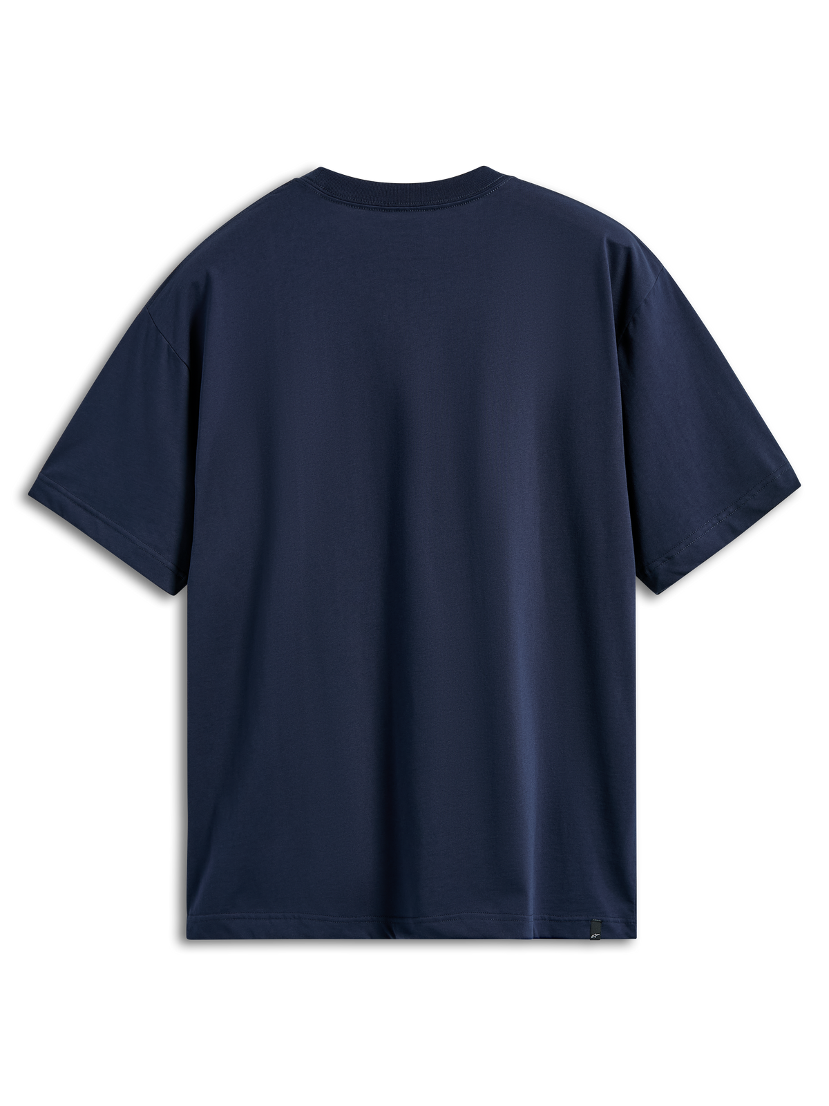 T-shirt Alpinestars Aplomb Oversized CSF, maglietta a maniche corte, navy, vista posteriore, vestibilità oversize rilassata, design semplice con una piccola etichetta logo sull'orlo inferiore, abbigliamento sportivo casual