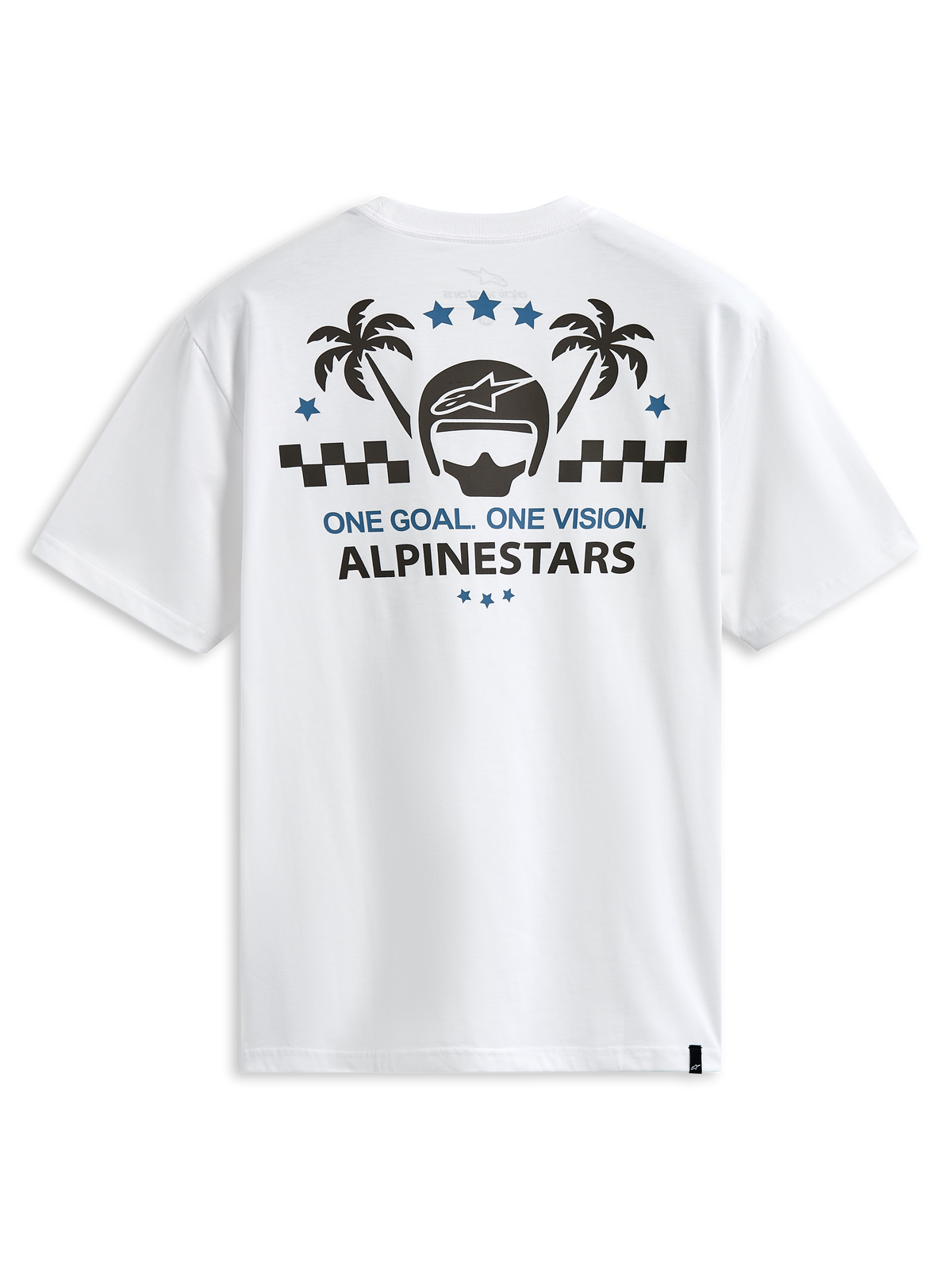 Alpinestars Order CSF Tee, t-shirt a maniche corte, bianco, grafica sul retro con casco e palme, scritta One Goal One Vision, abbigliamento casual motorsport streetwear