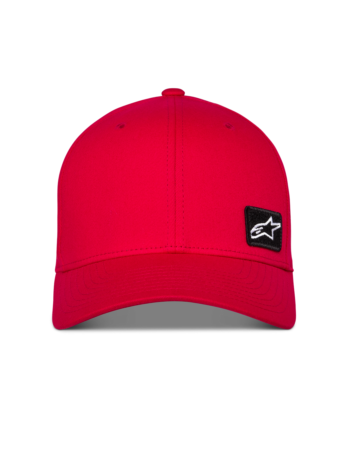 Cappello Alpinestars Pivot, cappellino sportivo rosso con visiera curva e corona strutturata, piccola toppa nera con logo Astars ricamato sul davanti, copricapo casual in twill