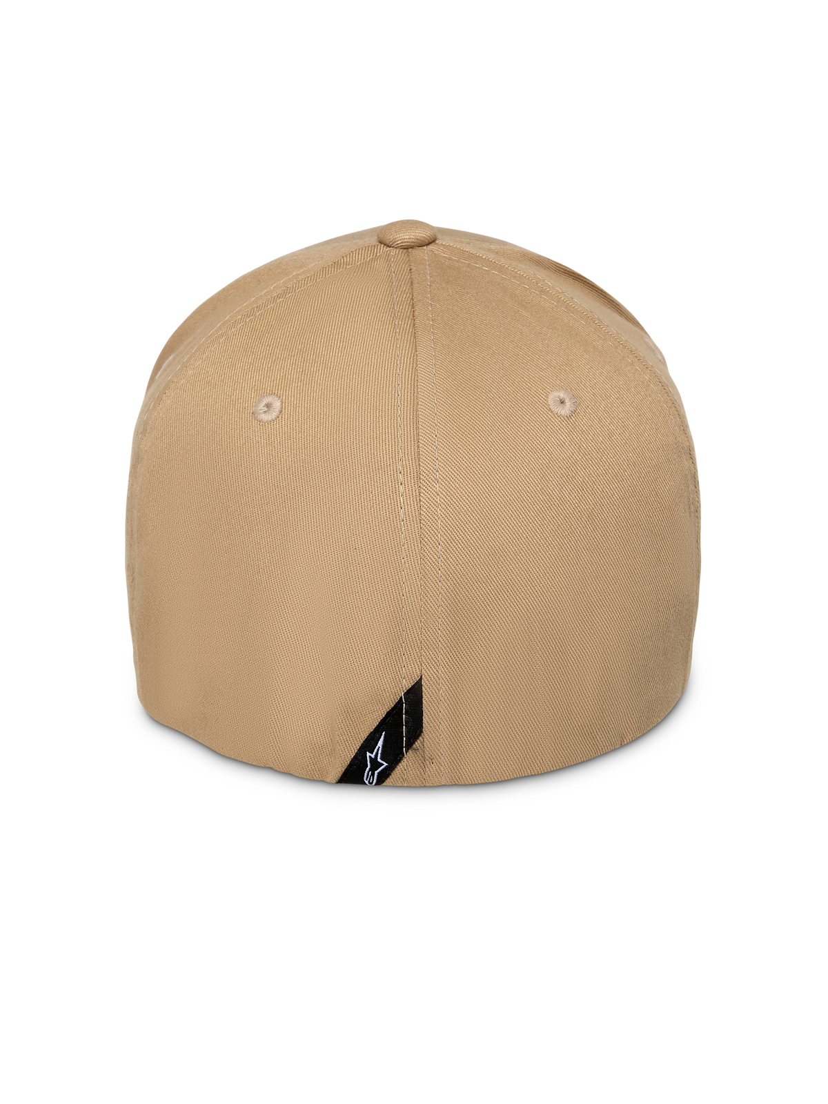 Cappello Alpinestars Pivot, Khaki Sand, vista posteriore, corona strutturata e retro flex-fit, piccola etichetta diagonale nera con logo Astars bianco, abbigliamento sportivo casual
