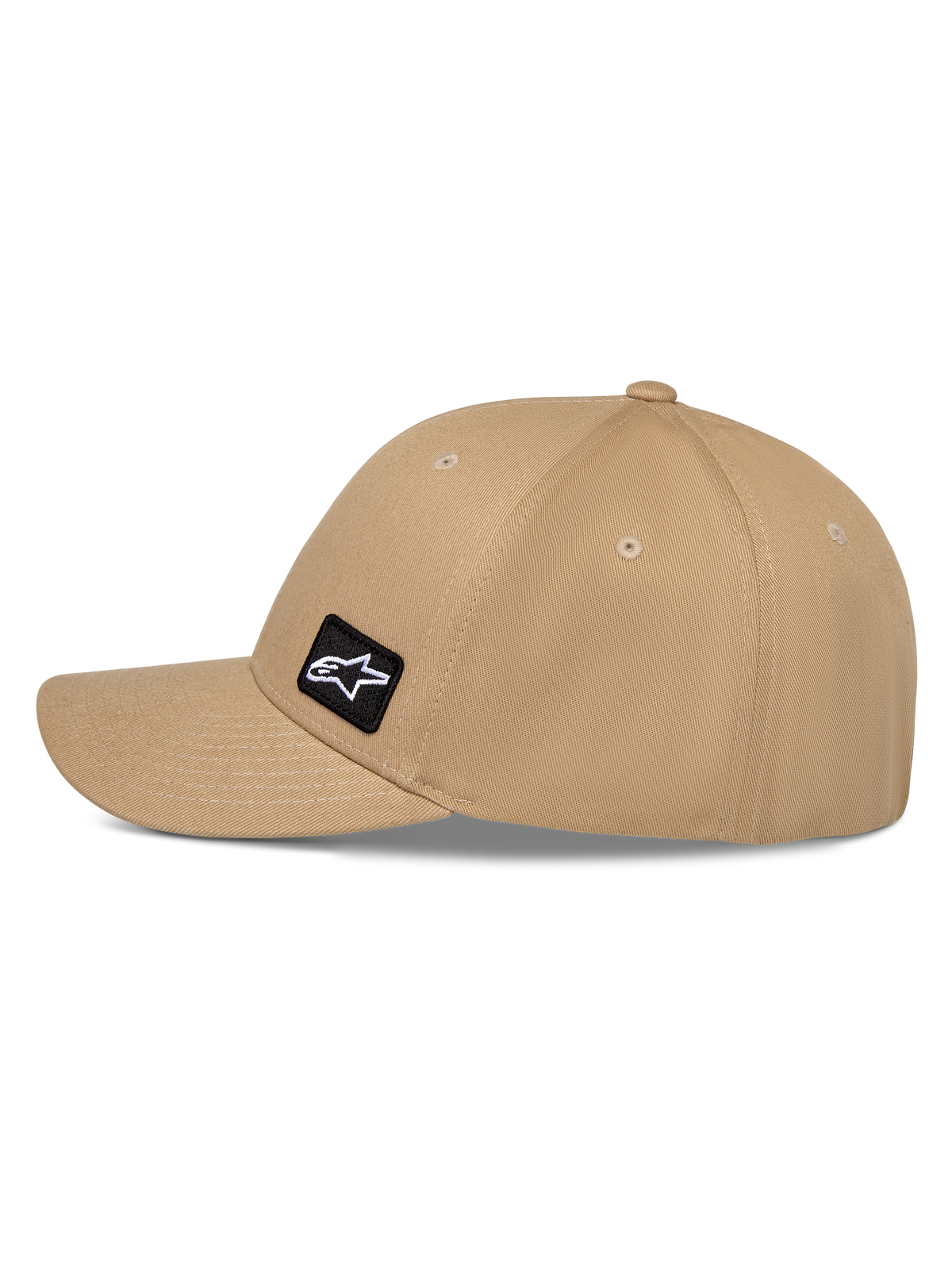 Cappello Alpinestars Pivot, cappello sportivo casual, color sabbia cachi, con visiera curva e corona strutturata, piccola toppa ricamata nera con logo Astars sul lato, resistente tessuto in twill di cotone