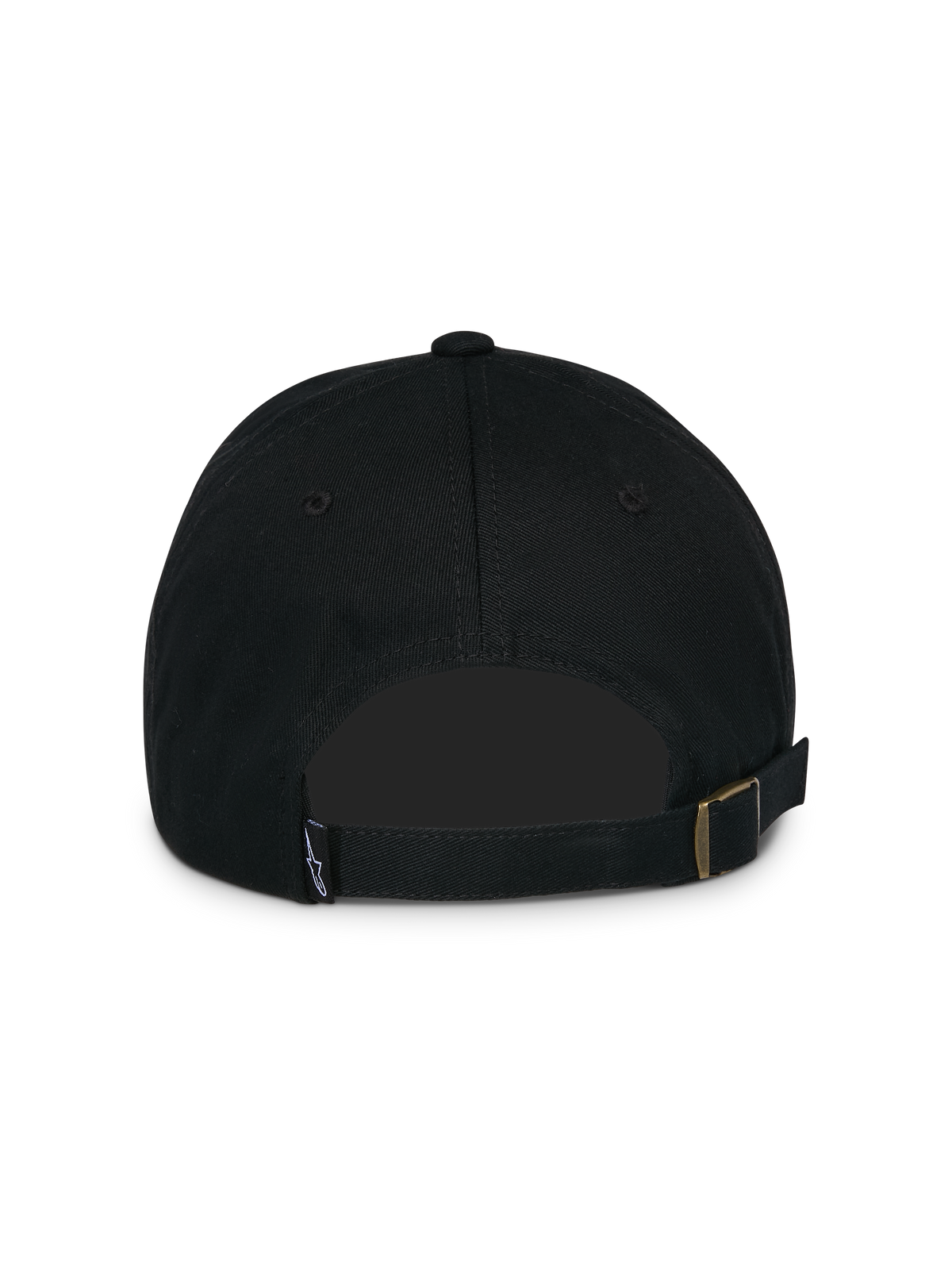 Cappello Alpinestars Calipalm Strapback, nero, vista posteriore con chiusura regolabile con fibbia in metallo, piccola etichetta con logo tessuta, struttura in twill di cotone non strutturata