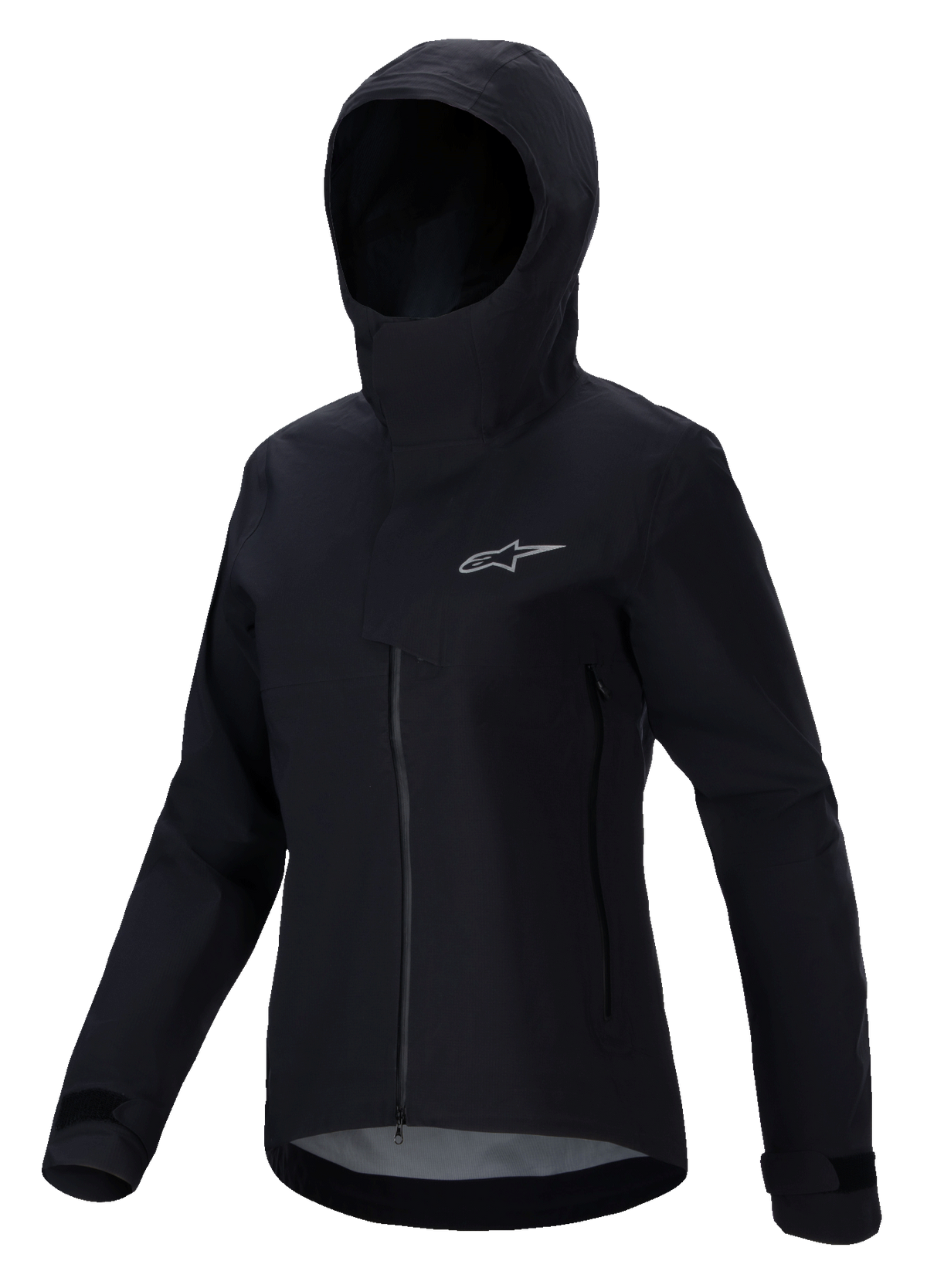 Alpinestars giacca Stella A-Dura Elite impermeabile, giacca mountain bike da donna, nera, design con cappuccio e patta protettiva, zip frontale, tasche con zip, polsini regolabili con velcro, tessuto tecnico impermeabile con logo argento sul petto