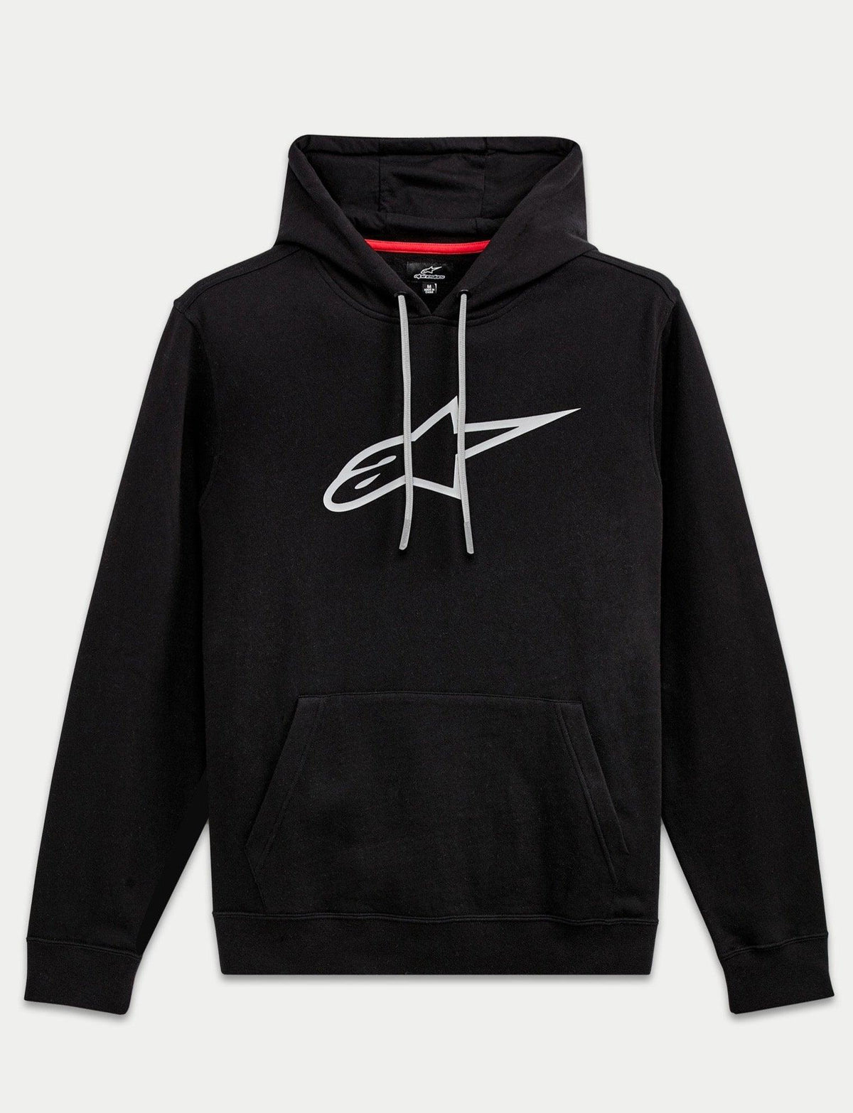 Alpinestars felpa con cappuccio Ageless V3, felpa pullover sportswear, nera e grigia, in pile di cotone all'80% con grande logo a stella ricamato, tasca a marsupio e cappuccio con cordino regolabile