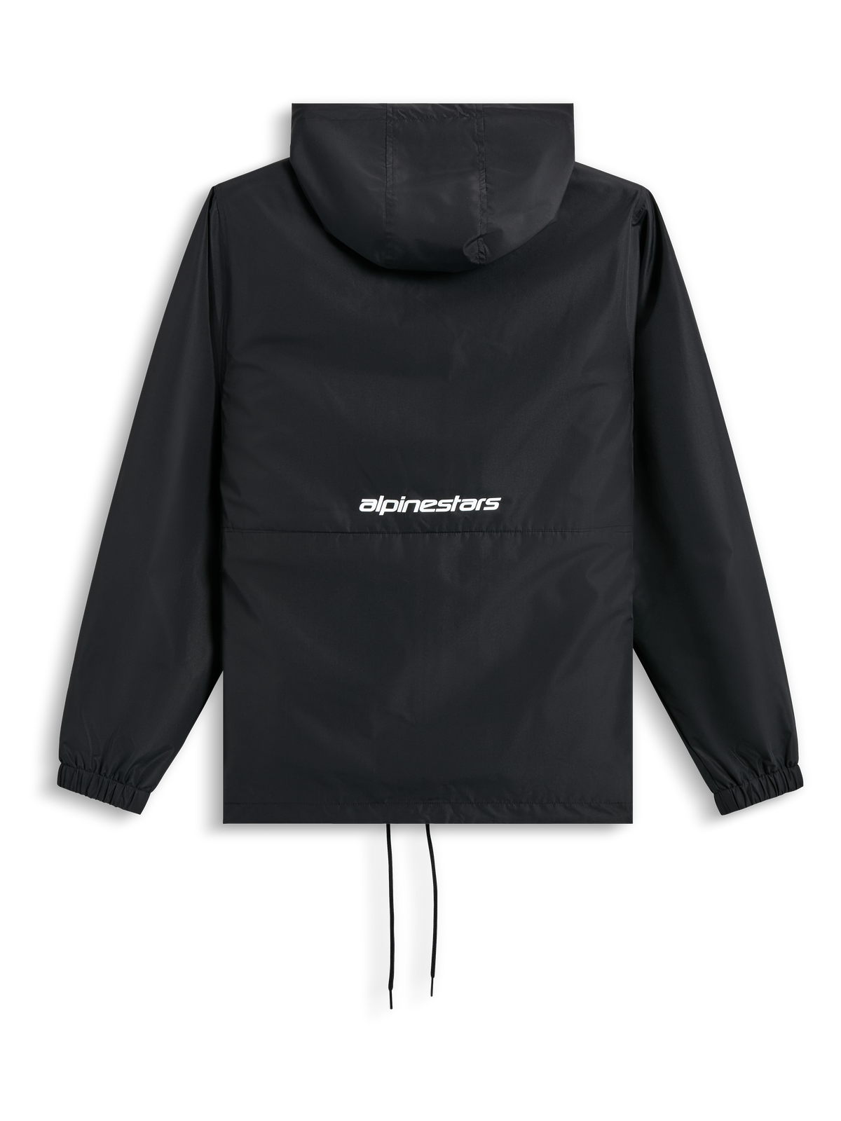 Alpinestars Giacca Frangivento Speeder Chromium, giacca a vento nera con cappuccio, polsini elastici, orlo con cordino e logo con scritta bianca sul retro