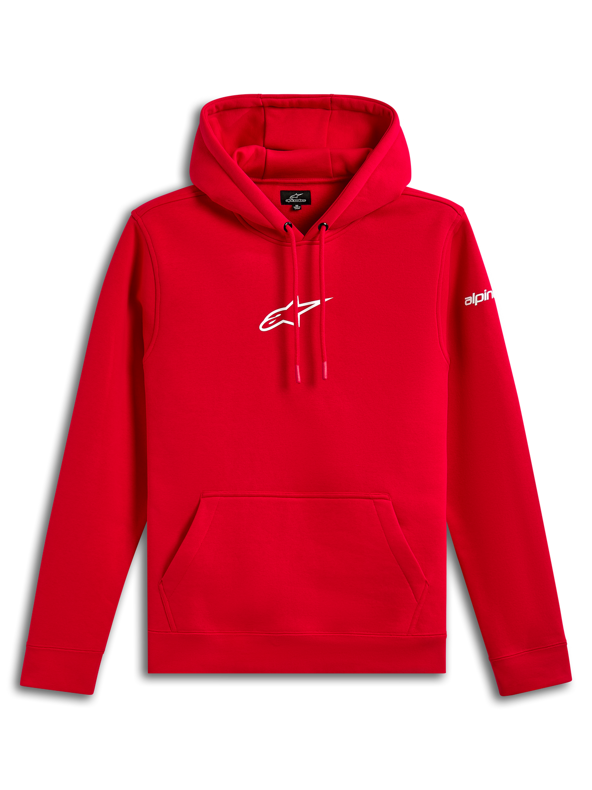 Felpa con cappuccio Frontal Alpinestars, felpa stile pullover, rosso, logo Alpinestars Astar bianco sul petto e marchio sulla manica, tasca a marsupio frontale, streetwear casual ispirato al motorsport