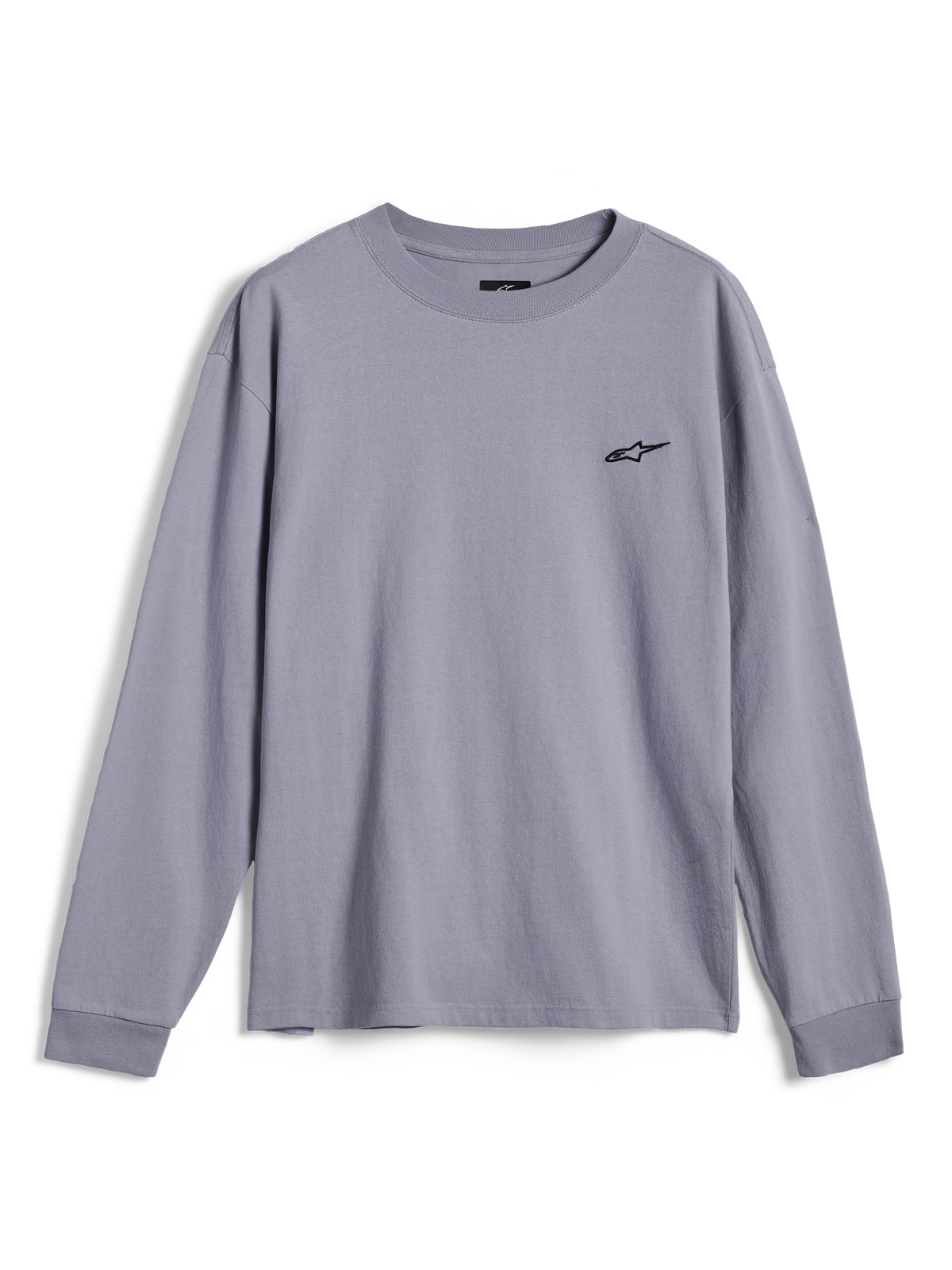 Alpinestars Essentials Ageless LS Tee, t-shirt a maniche lunghe, colore silver, caratterizzata da un piccolo logo Alpinestars nero sul petto, vestibilità rilassata, streetwear casual ispirato al motorsport
