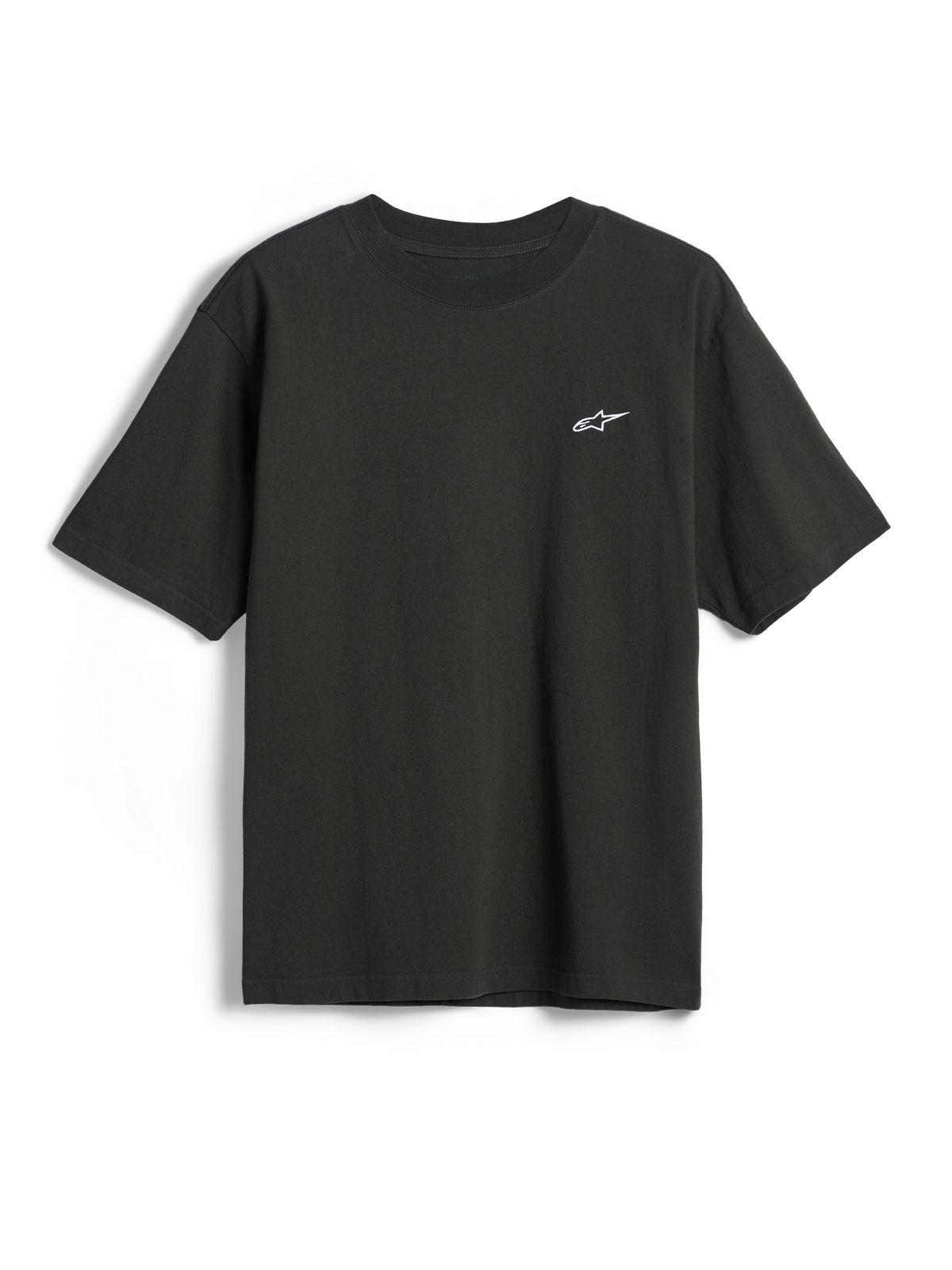 Alpinestars Essentials Ageless SS Tee, maglietta a maniche corte, nero, piccolo logo a stella Alpinestars bianco sul petto, abbigliamento casual motorsport streetwear