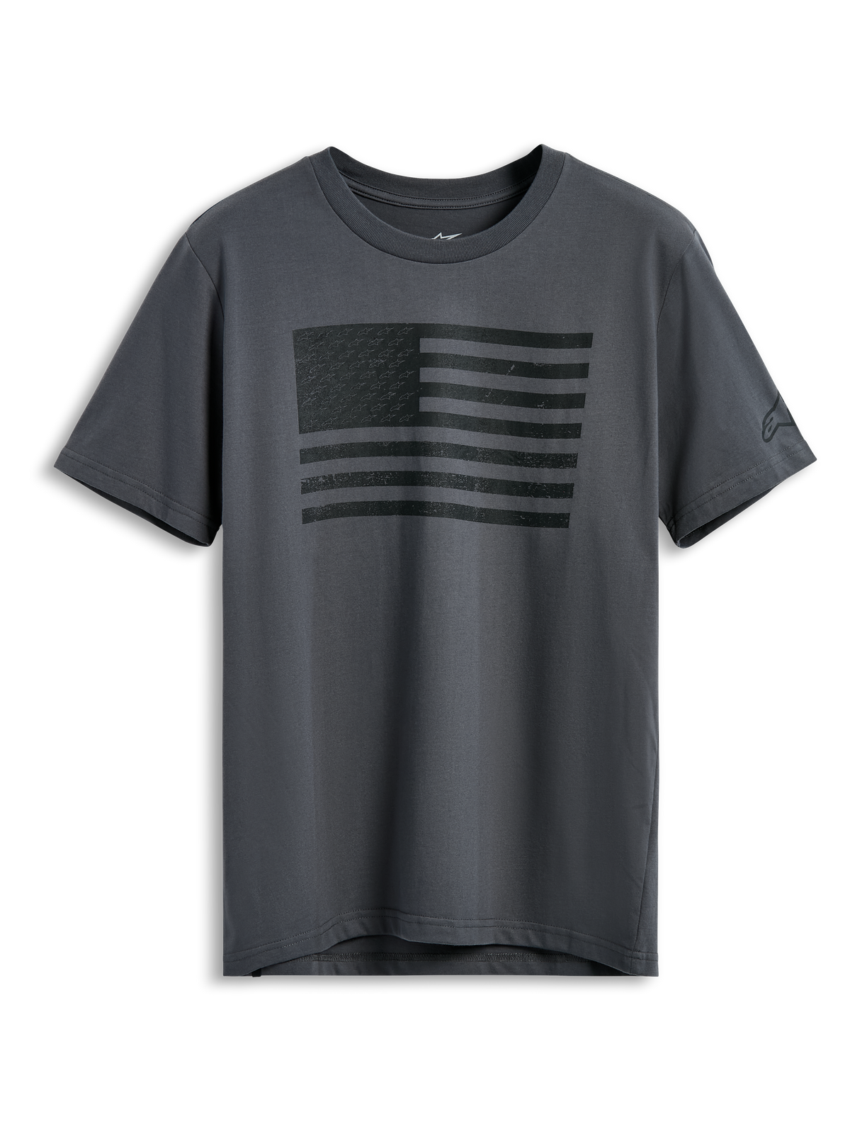 Alpinestars Waving CSF Tee, t-shirt a maniche corte, grigio antracite, grafica frontale con bandiera nera ondulata, streetwear casual ispirato al motorsport