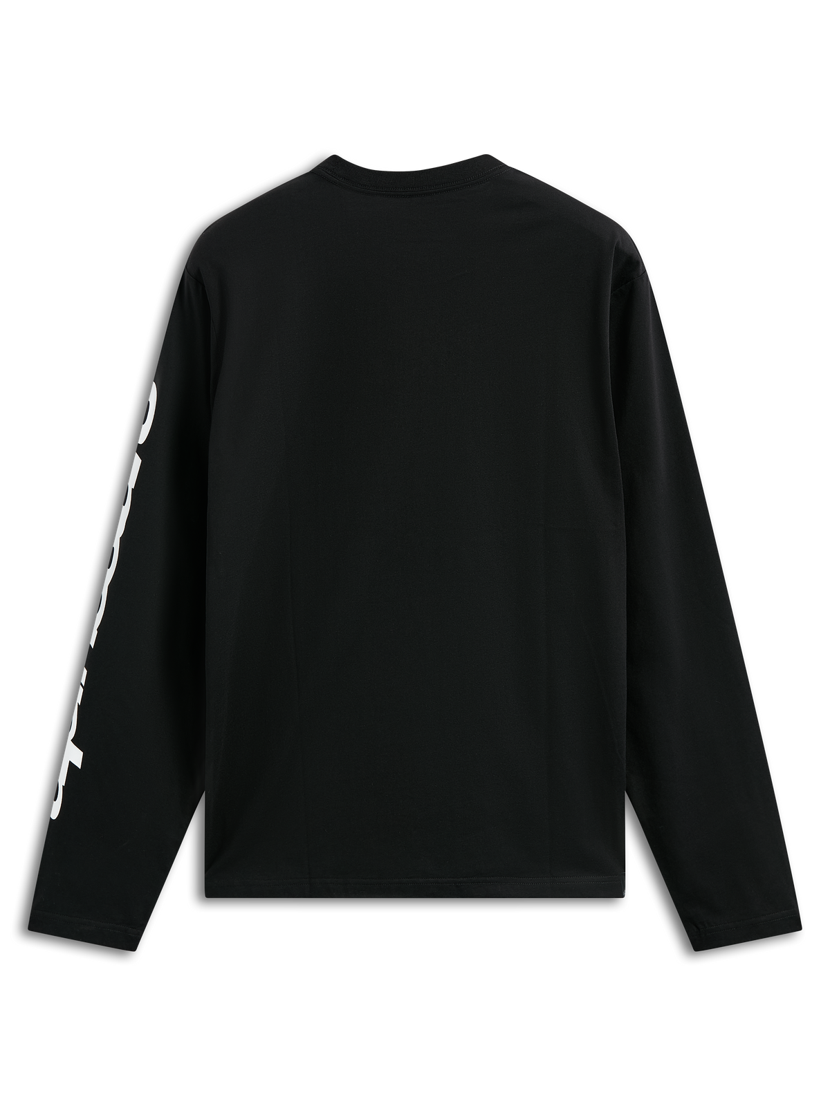 Alpinestars Trackside CSF Tee, maglia a maniche lunghe, nera, con grafica testuale verticale bianca sulla manica, vista posteriore, abbigliamento casual motorsport streetwear