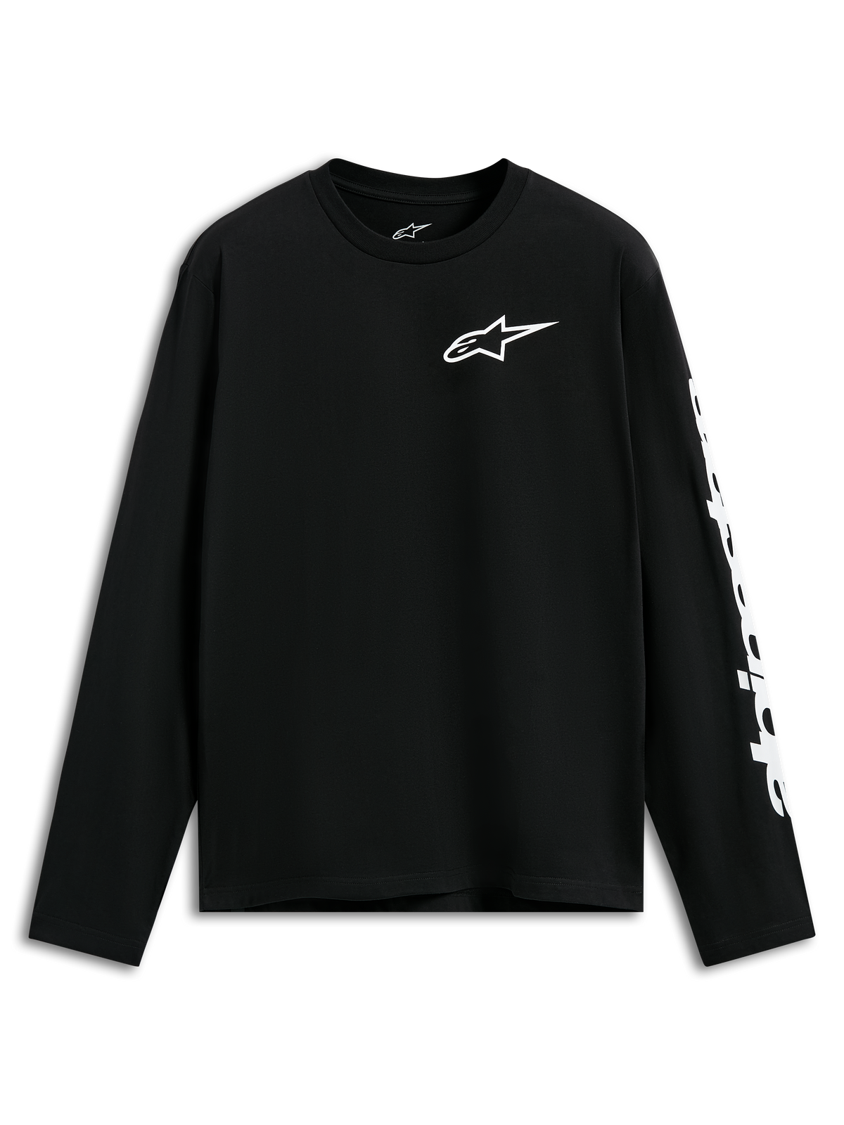 Alpinestars Trackside CSF Tee, maglia a maniche lunghe, nero, logo Alpinestars bianco sul petto e grafica sulla manica, streetwear casual ispirato al motorsport