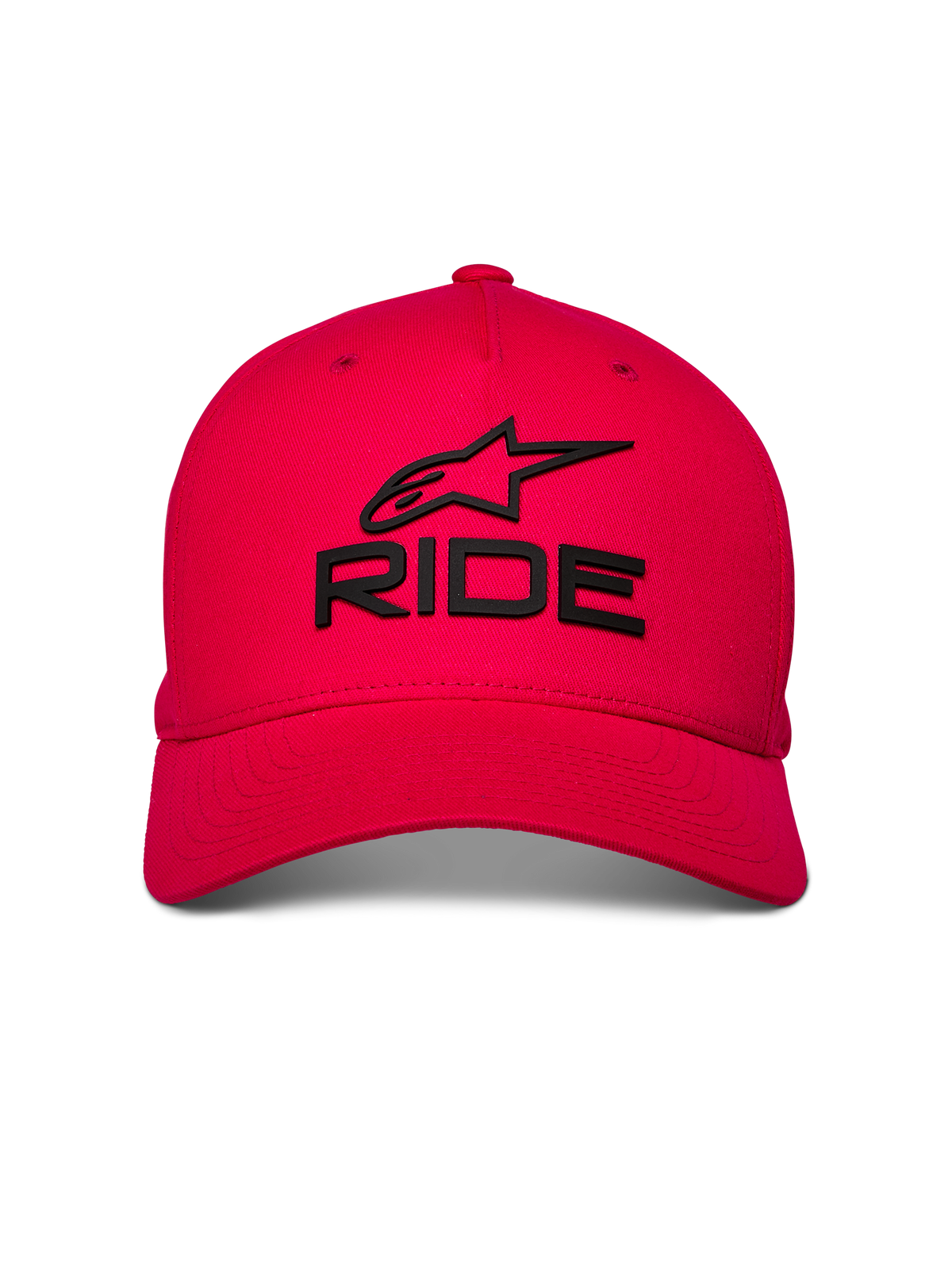 Alpinestars Ride Sonic Hat, cappellino da baseball rosso, logo RIDE e stella nero ricamato in 3D, visiera curva con corona strutturata, copricapo casual da motorsport