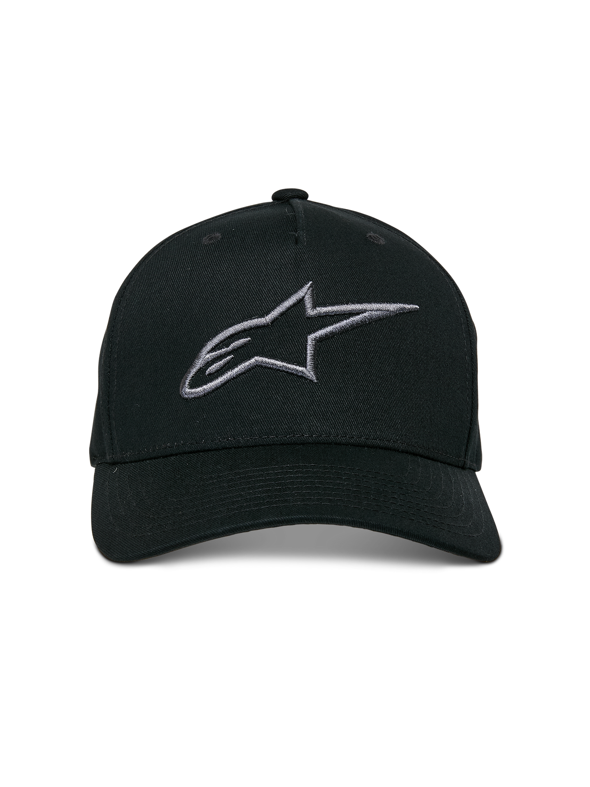Cappello Snapback Alpinestars Ageless, nero charcoal, visiera curva, corona strutturata, logo lineare ricamato in 3D, copricapo casual ispirato al motorsport