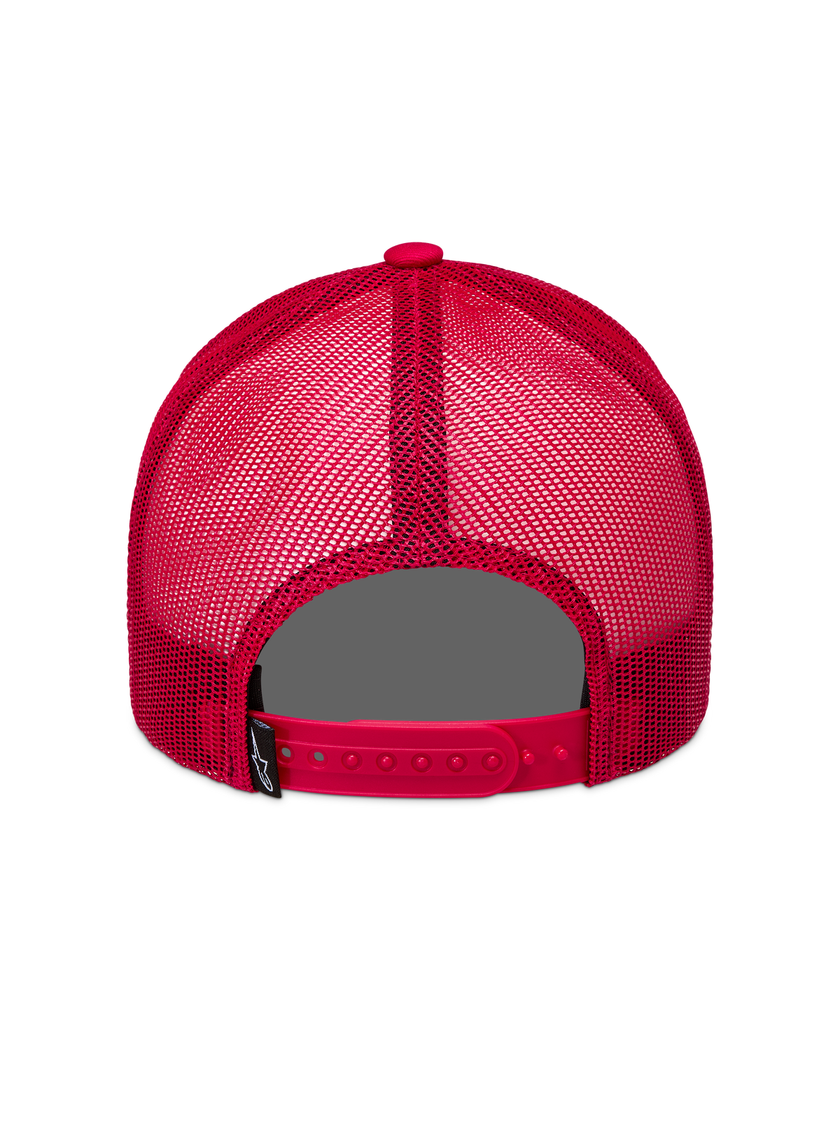 Alpinestars Ageless Snapback Cappello, cappello rosso, vista posteriore con pannelli in mesh traspiranti, chiusura a scatto regolabile ed etichetta con logo, accessorio casual motorsport