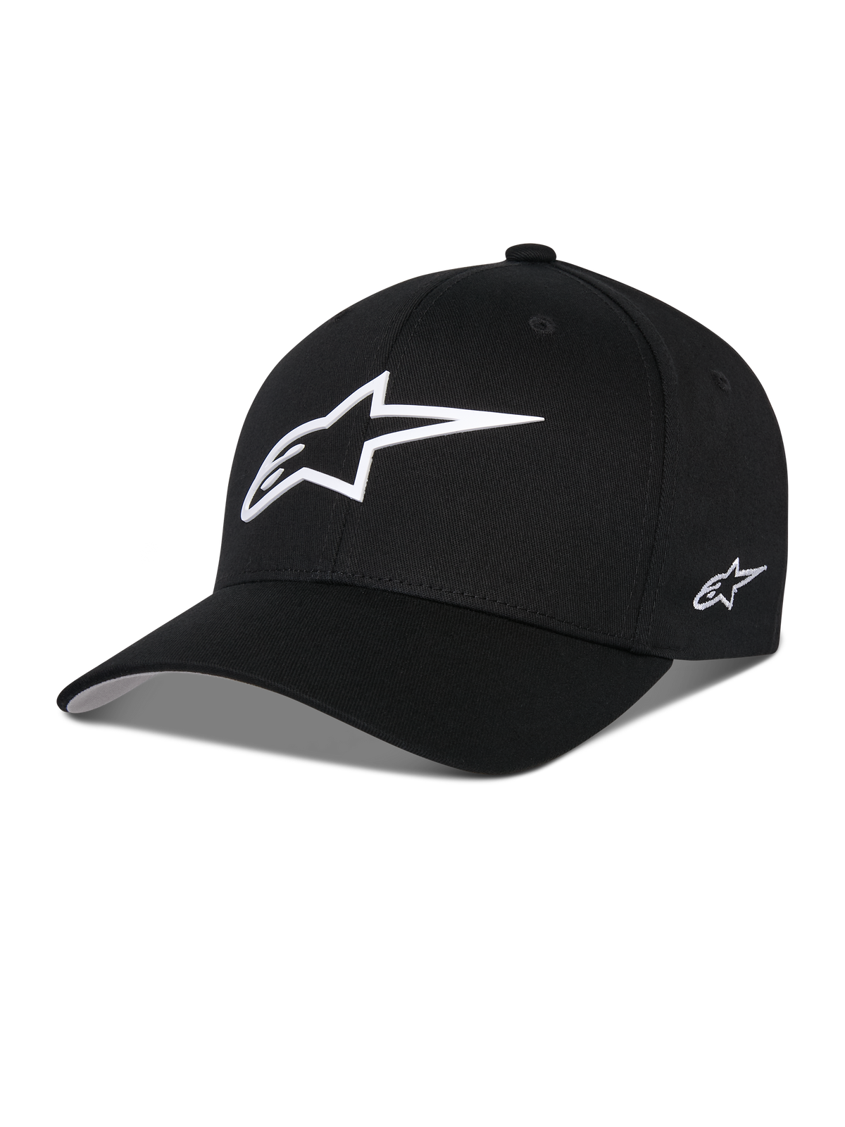 Alpinestars Ageless Multi Hat, cappellino da baseball nero, con un grande logo a stella bianco in 3D sul davanti e un piccolo logo ricamato sul lato, visiera curva, corona strutturata, copricapo casual ispirato al motorsport